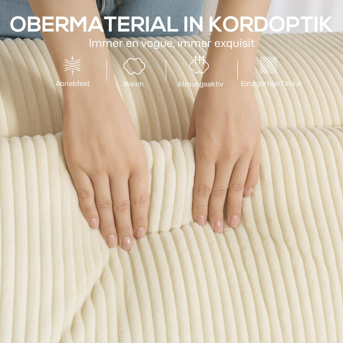 3-SITZER SOFA 202 cm Cloud-Couch ohne Gestell mit 2 Lendenkissen Beige - Beige, Textil (90/76/202cm) - HOMCOM