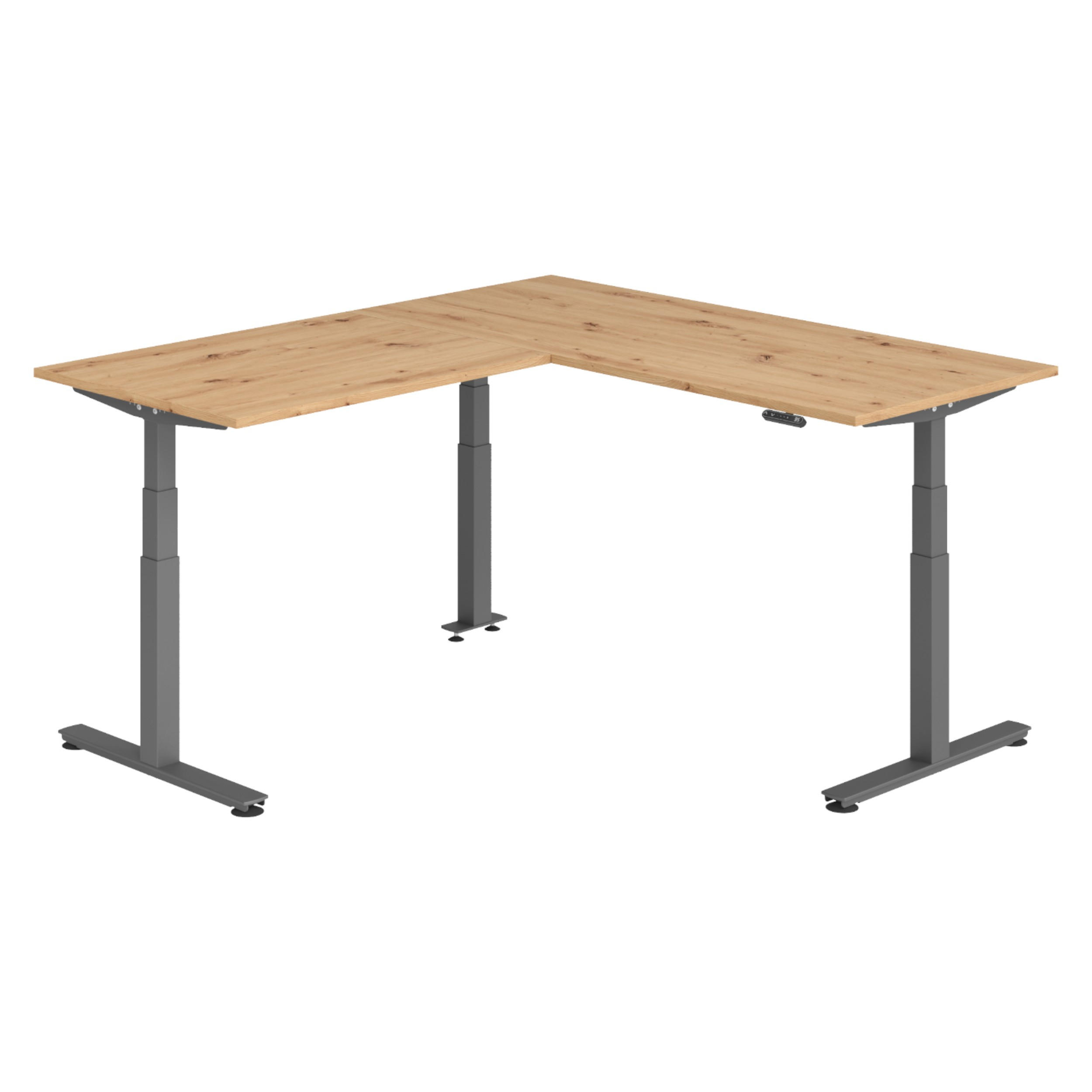 ECKSCHREIBTISCH elektrisch höhenverstellbar L-Form 200/180/74 cm in Wildeiche/Graphitfarben - Wildeiche/Graphitfarben, Holzwerkstoff (200/180/74cm) - bümö