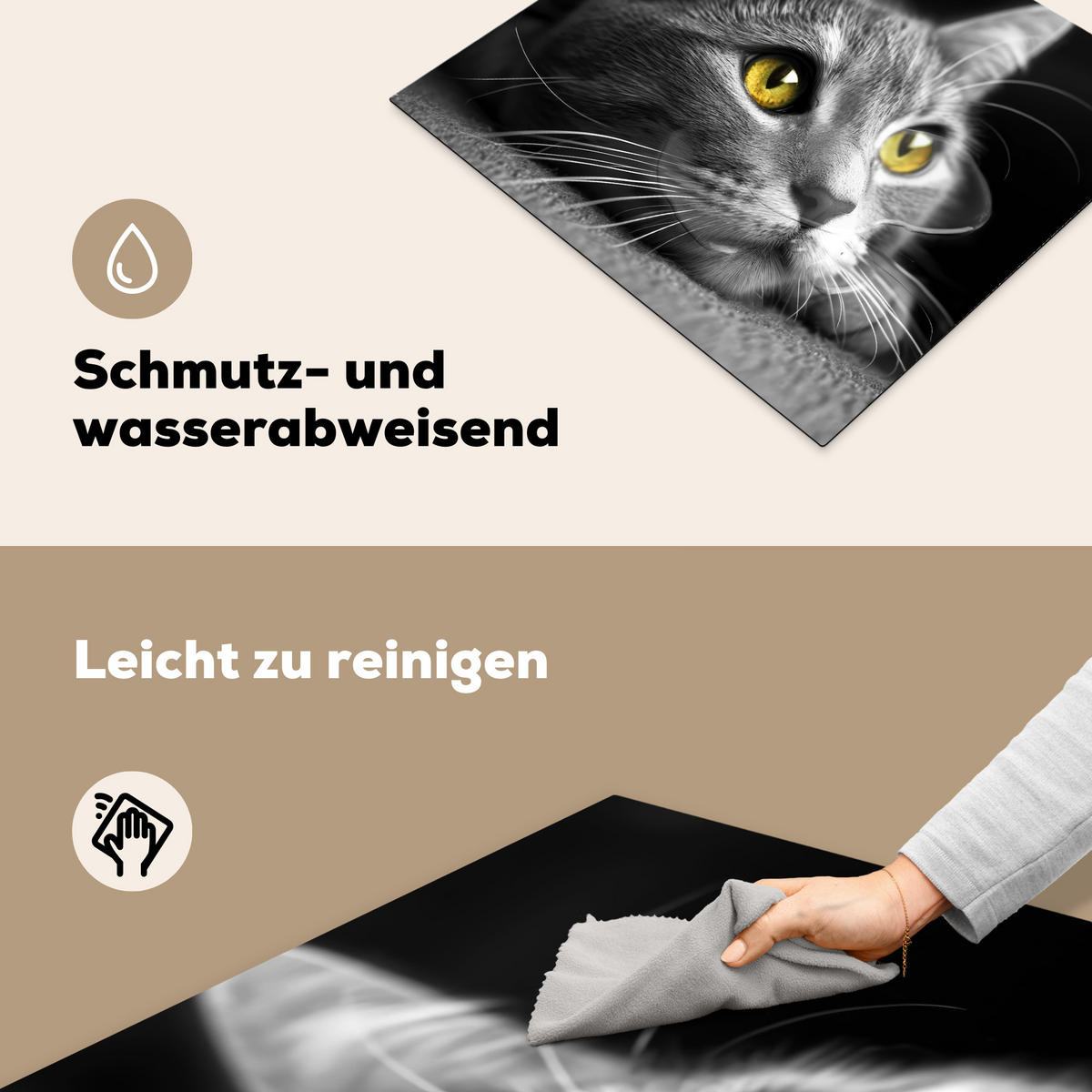 HERDABDECKPLATTE Katze - Grau - Tiere - Katze Abdeckung Ceranfeld 58.3x51.3 cm - Grau, Kunststoff (58.3/51.3/0.2cm) - MuchoWow