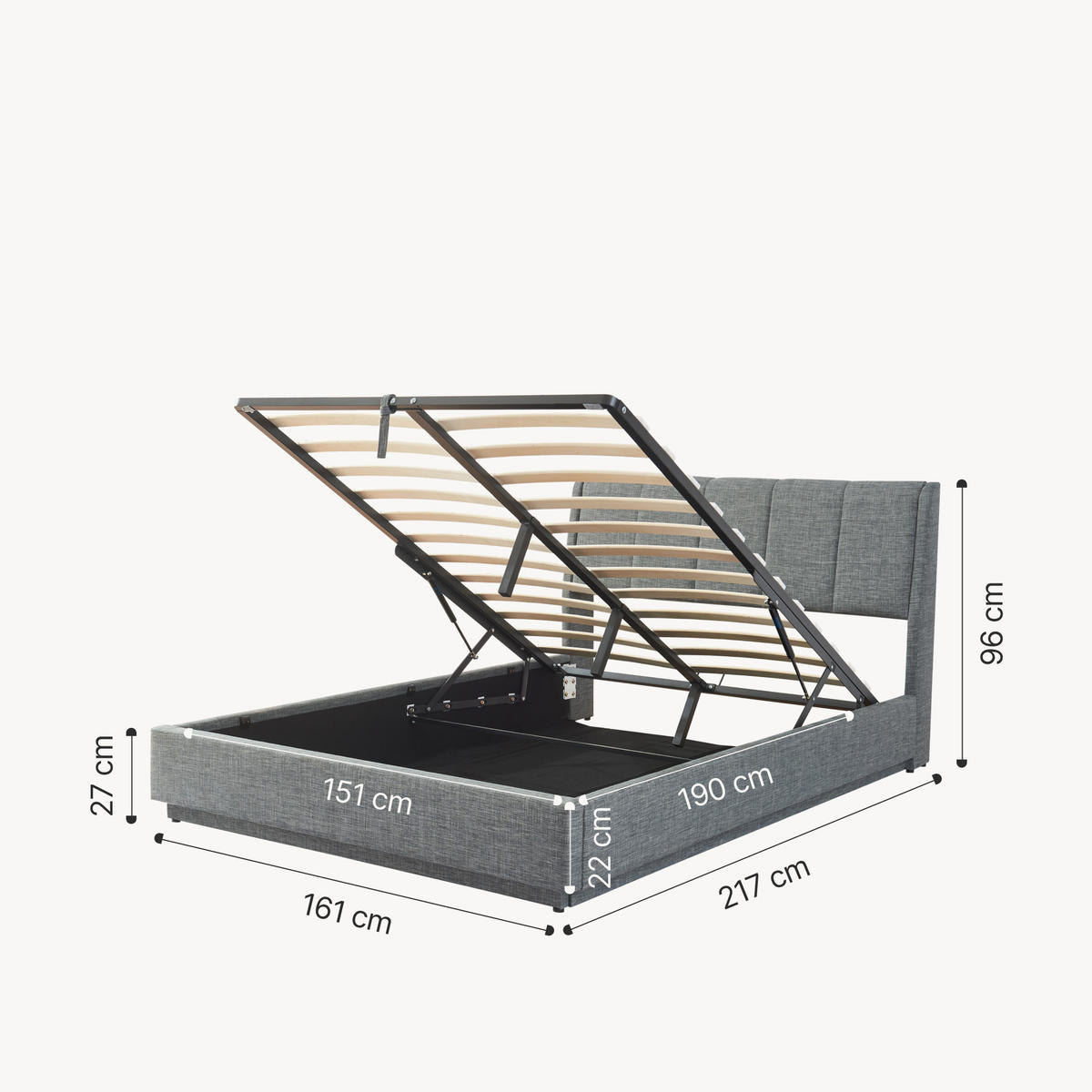 LED ČALOUNĚNÁ POSTEL Tröstiar - antracitová, kov/kompozitní dřevo (160/200cm) - [en.casa]