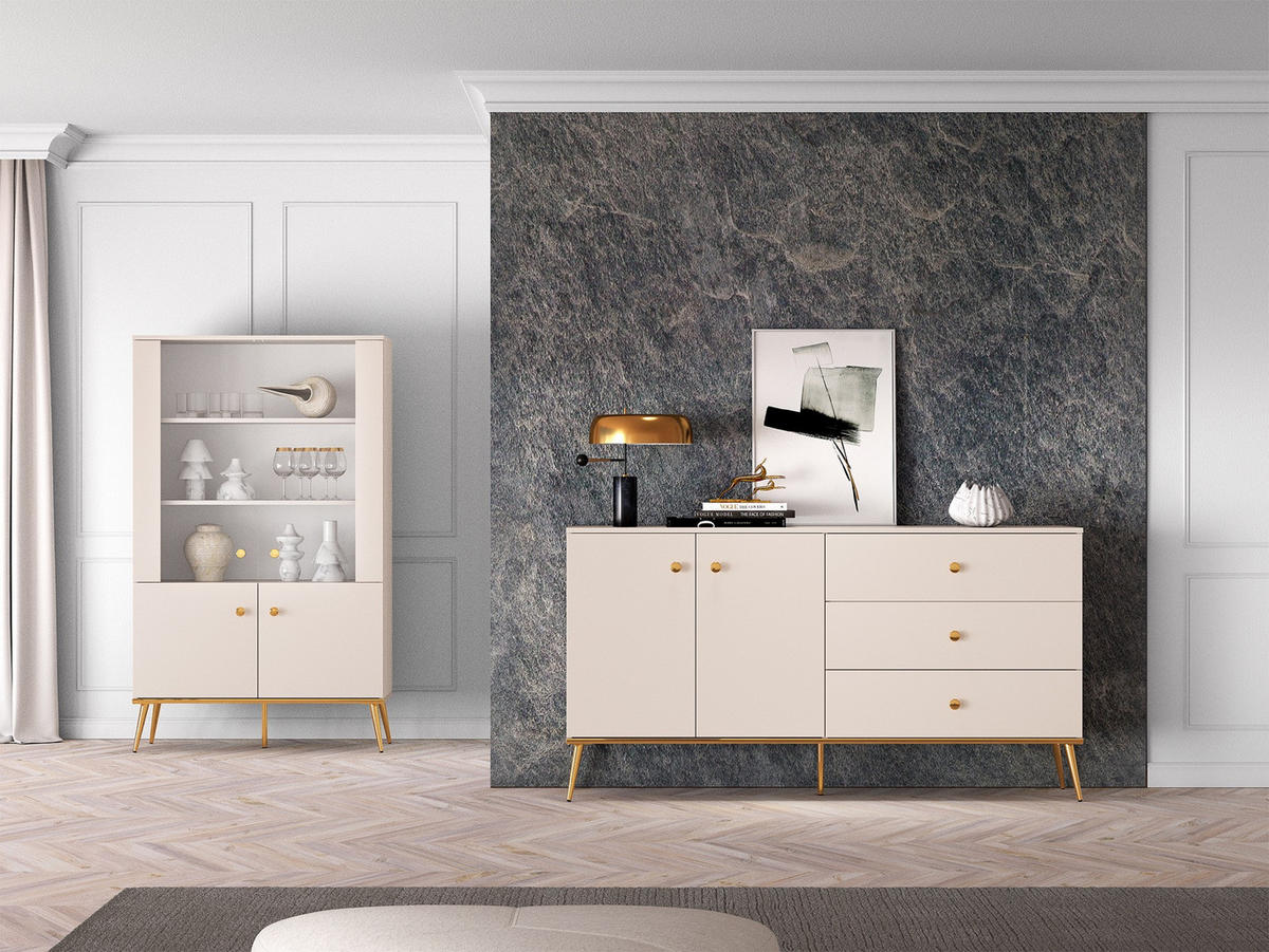 SIDEBOARD Selgin Greige 160 cm - Taupe/Goldfarben, Holzwerkstoff/Metall (160/84.8/39.7cm) - Selsey
