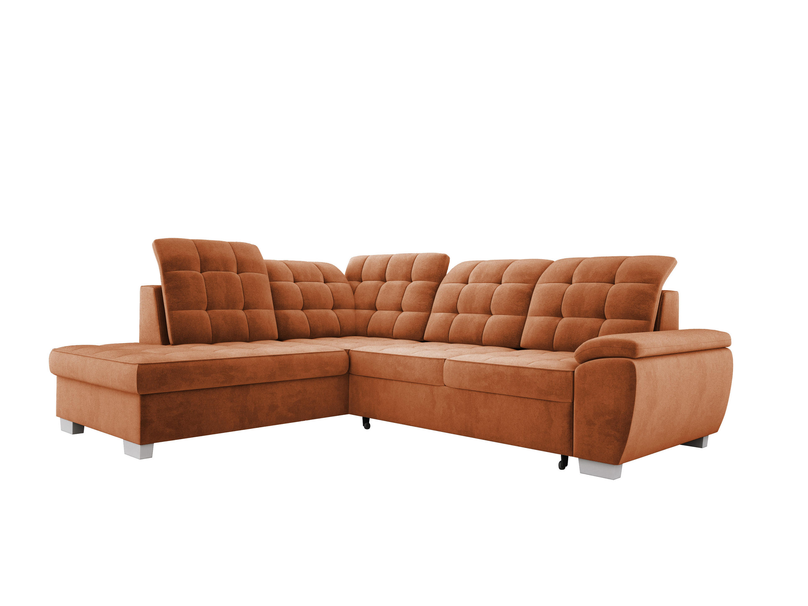ECKSOFA LOTTA SALVADOR Bettkasten verstellbare Kopfstützen hochwertige Verarbeitung lose Rückenkissen freistehend LINKS 212x258x106 cm Dark orange - Dunkelorange, Holz/Textil (212/258cm) - DomoHome