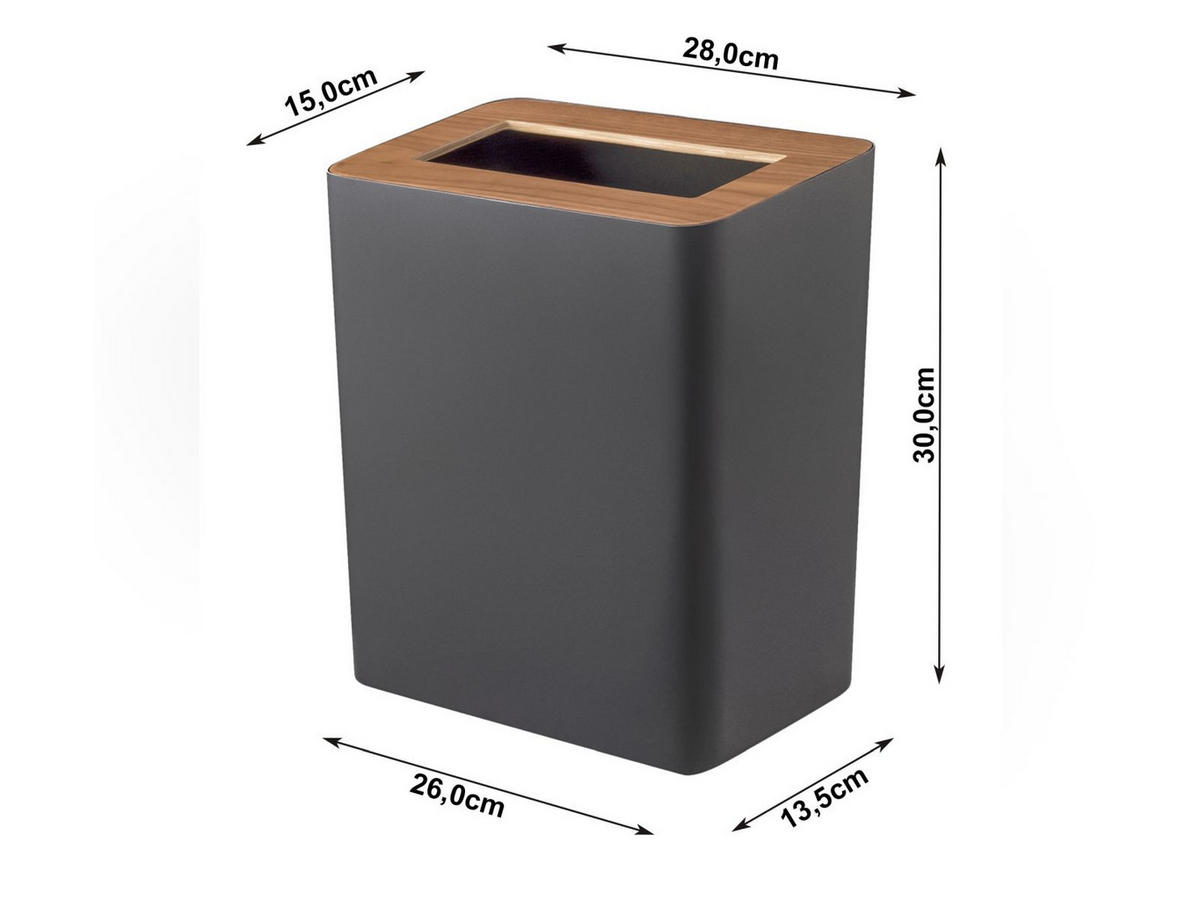 PAPIERKORB Rin schwarz 28x30x15cm - Schwarz, Metall (15/30/28cm) - Yamazaki