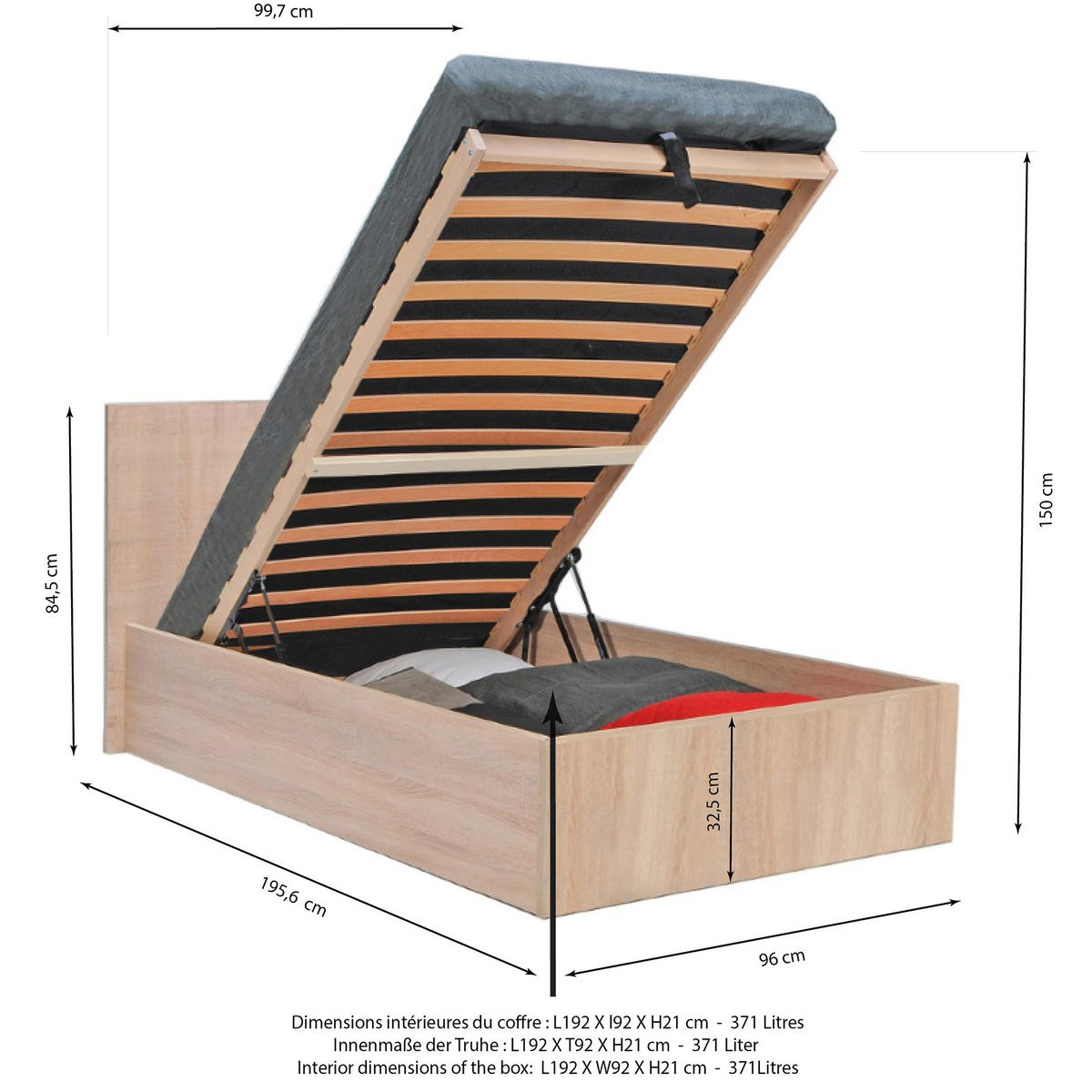 BETTKASTEN MADRID mit Lattenrost/ Bett 90x190 - Eiche gebleicht Dekor - Sonoma Eiche, Holzwerkstoff (90/190cm) - Weber Industries