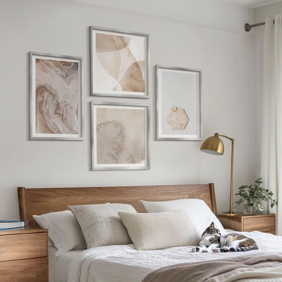 BILDER SET 4er Set - 50x50 cm & 40x60 cm Silberner Rahmen - Designabstraktion, Naturinspiration - Silberfarben, Kunststoff (50/50cm) - TULUP