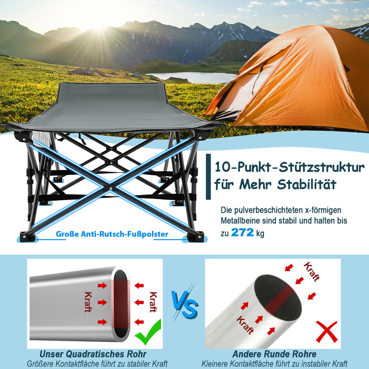 CAMPINGLIEGE Klappbare Grau - Grau, Metall - COSTWAY