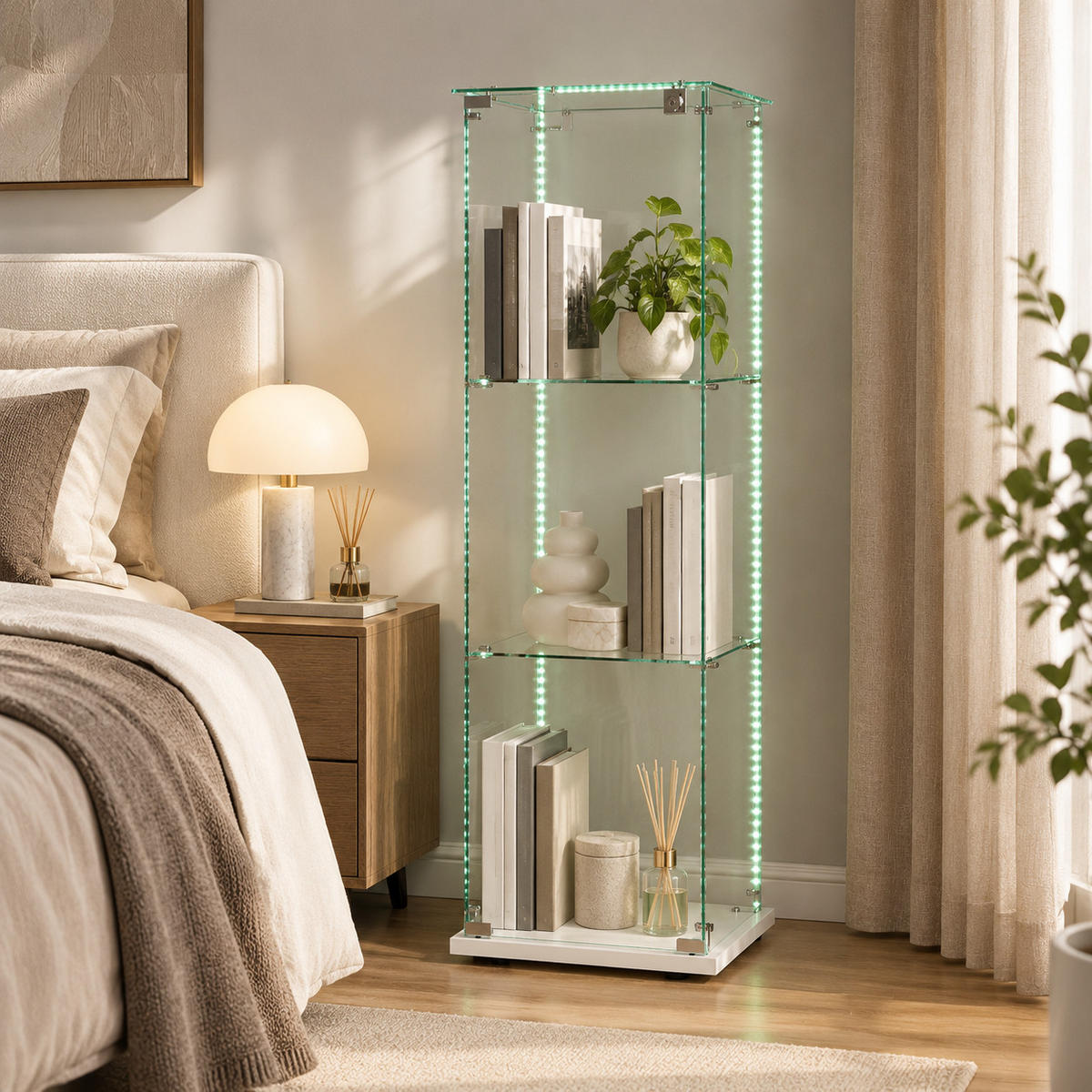 VITRINE mit RGB-Randbeleuchtung, 3-stufig, Weiß - Weiß, Glas (39.8/123.3/35cm) - Joyfair