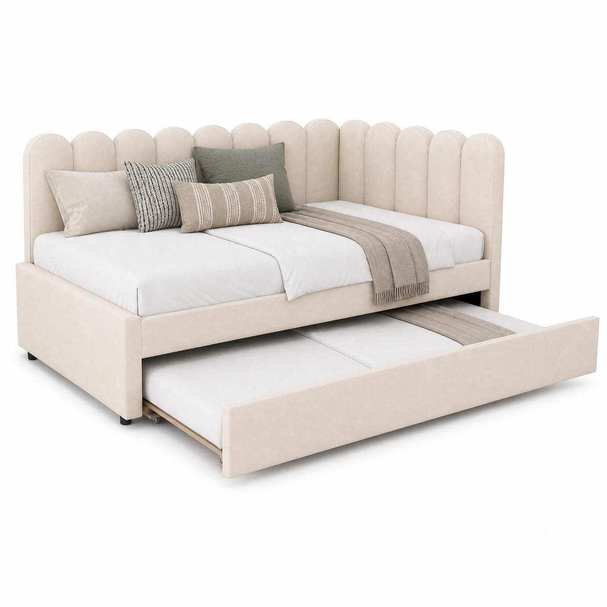 SCHLAFSOFA 140/200 cm in Beige Samt mit Ausziehbett und L-Form - Beige, Holzwerkstoff/Textil (140/200cm) - CHICFURN