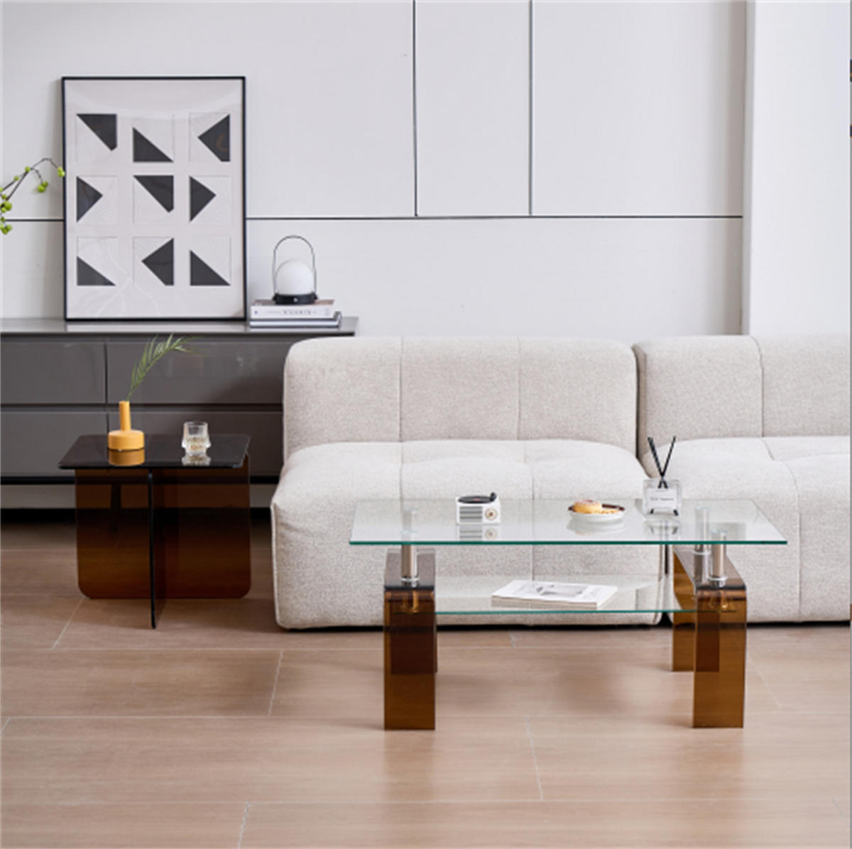 COUCHTISCH Transparent/Braun Sicherheitsglas mit Glasbeinen - Transparent/Braun, Glas/Metall (100/55/45cm)