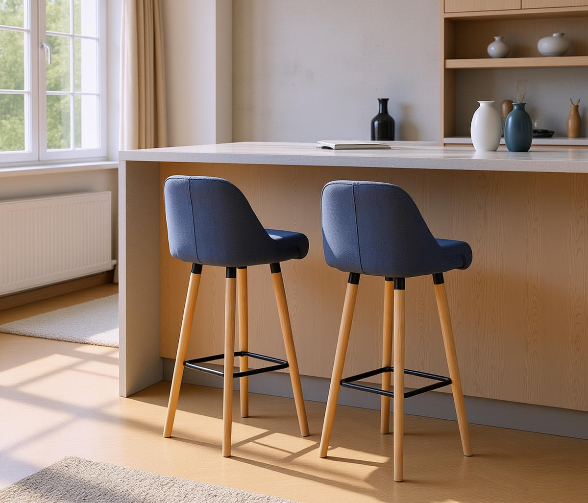 BARHOCKER 2er Set Grande Stoff dunkelblau - Blau, Holz/Textil (51/101/50cm) - TPFLiving