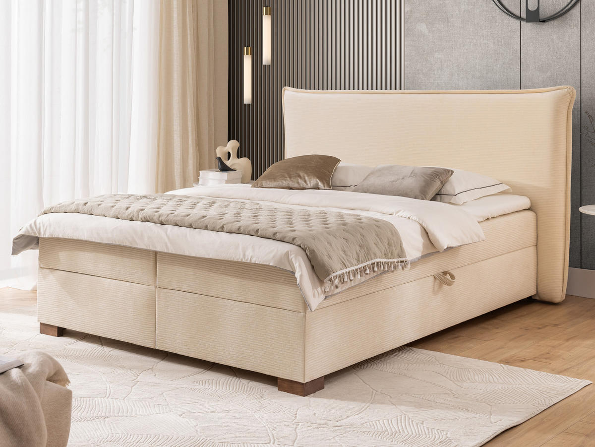 BOXBETT Lovetti, Strukturstoff mit Cordoptik, H3 - Beige/Dunkelbraun, Holz/Kunststoff (140/200cm) - S-Style Möbel