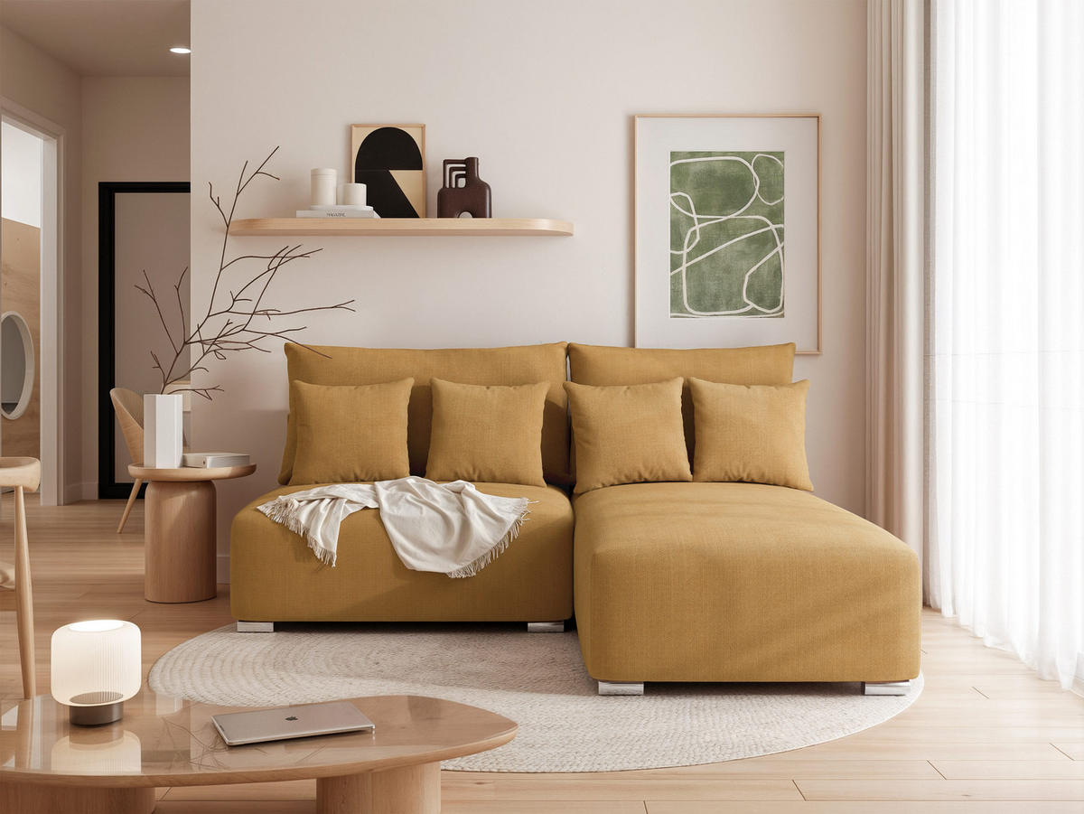 ECKSOFA ELVO mit Schlaffunktion und Bettkasten Gelb - Gelb, Holzwerkstoff/Kunststoff (208/190cm) - Idohome