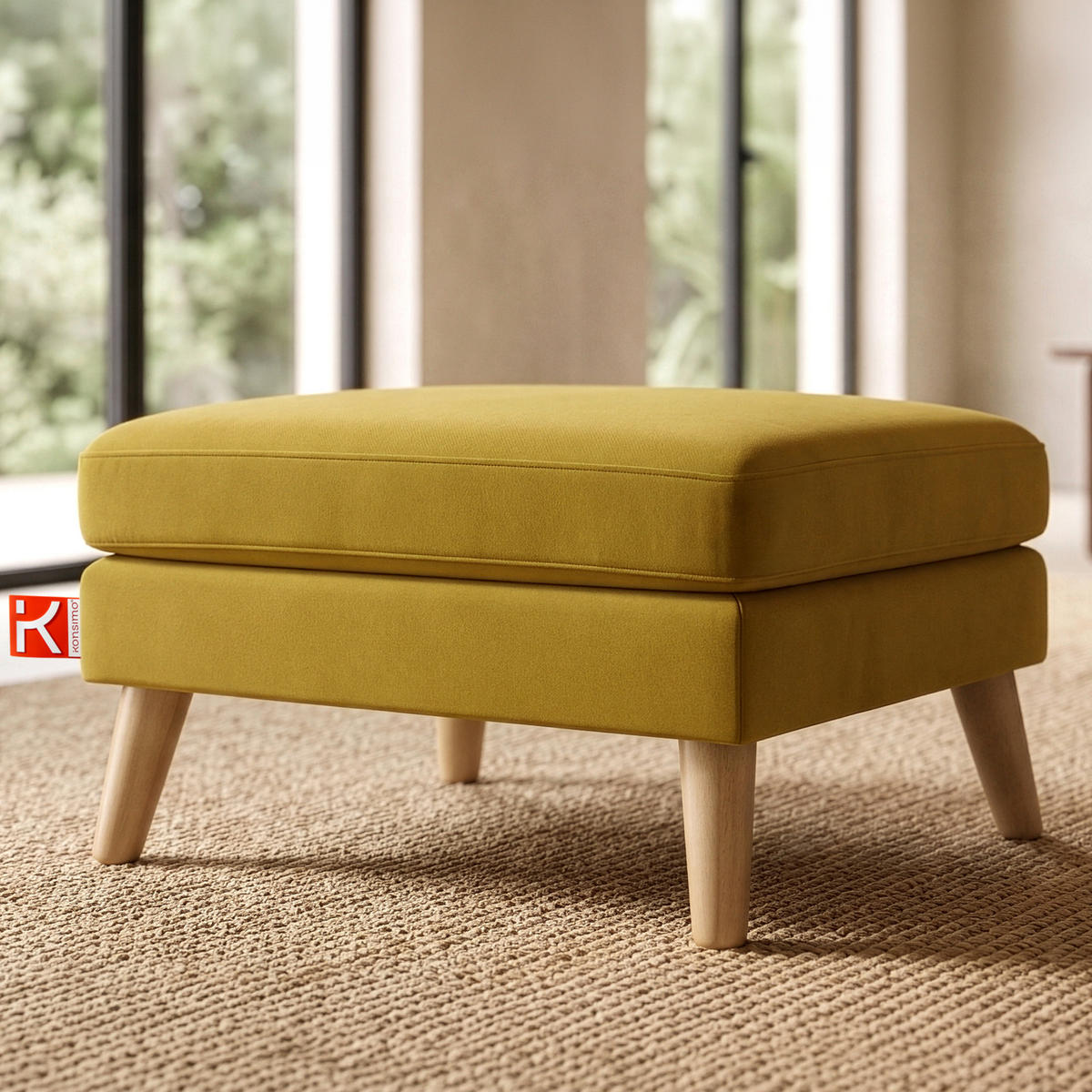 SITZHOCKER TAGIO Pouffe, gelb - Gelb/Braun, Buchenholz/Textil (65/46/80cm) - KONSIMO®