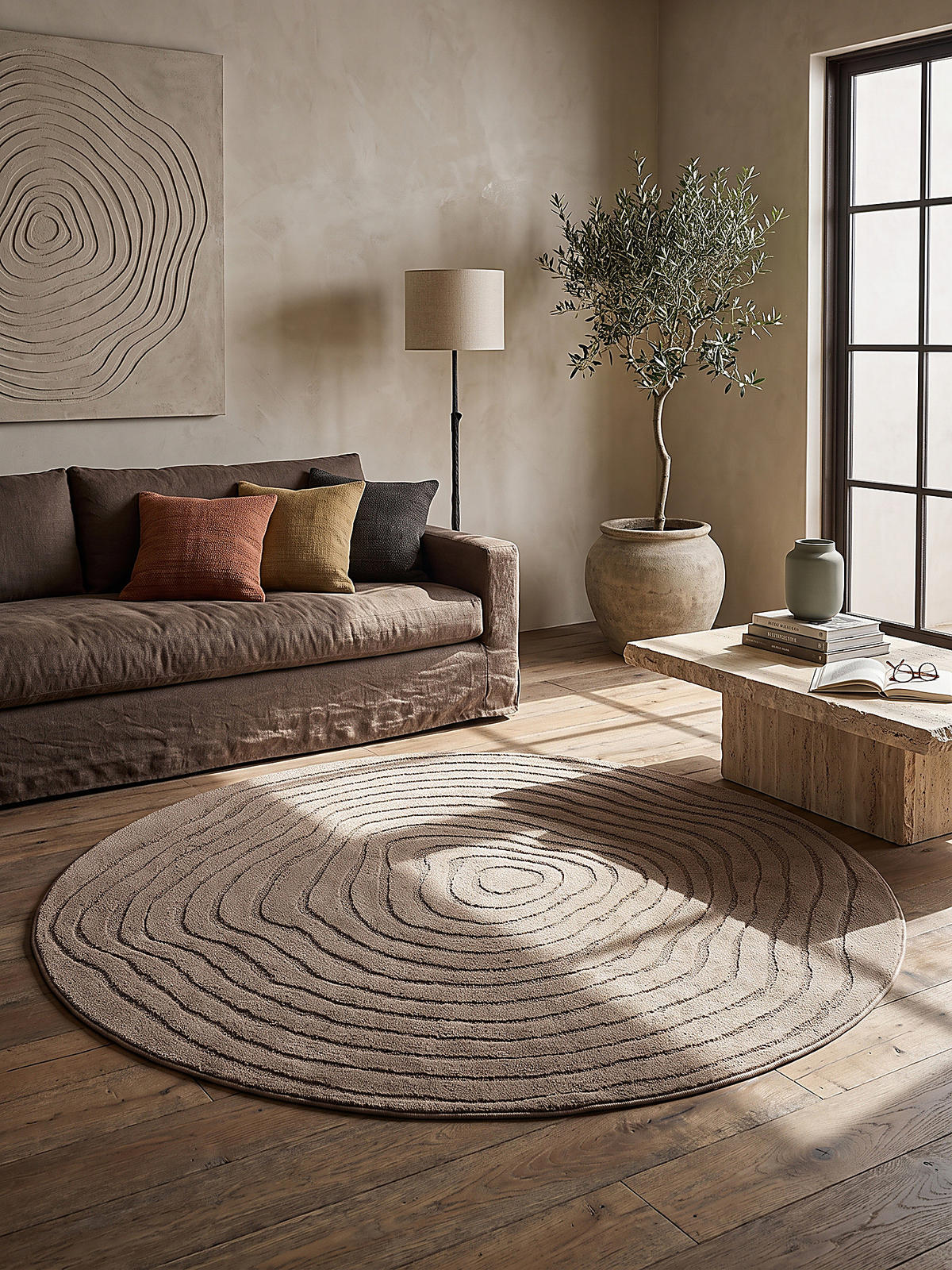 TEPPICH Kurzflor CETINA Gestreift Polypropylen-Polyester Braun 120 x 120 cm - Braun, Textil (120/120cm) - KADIMA DESIGN