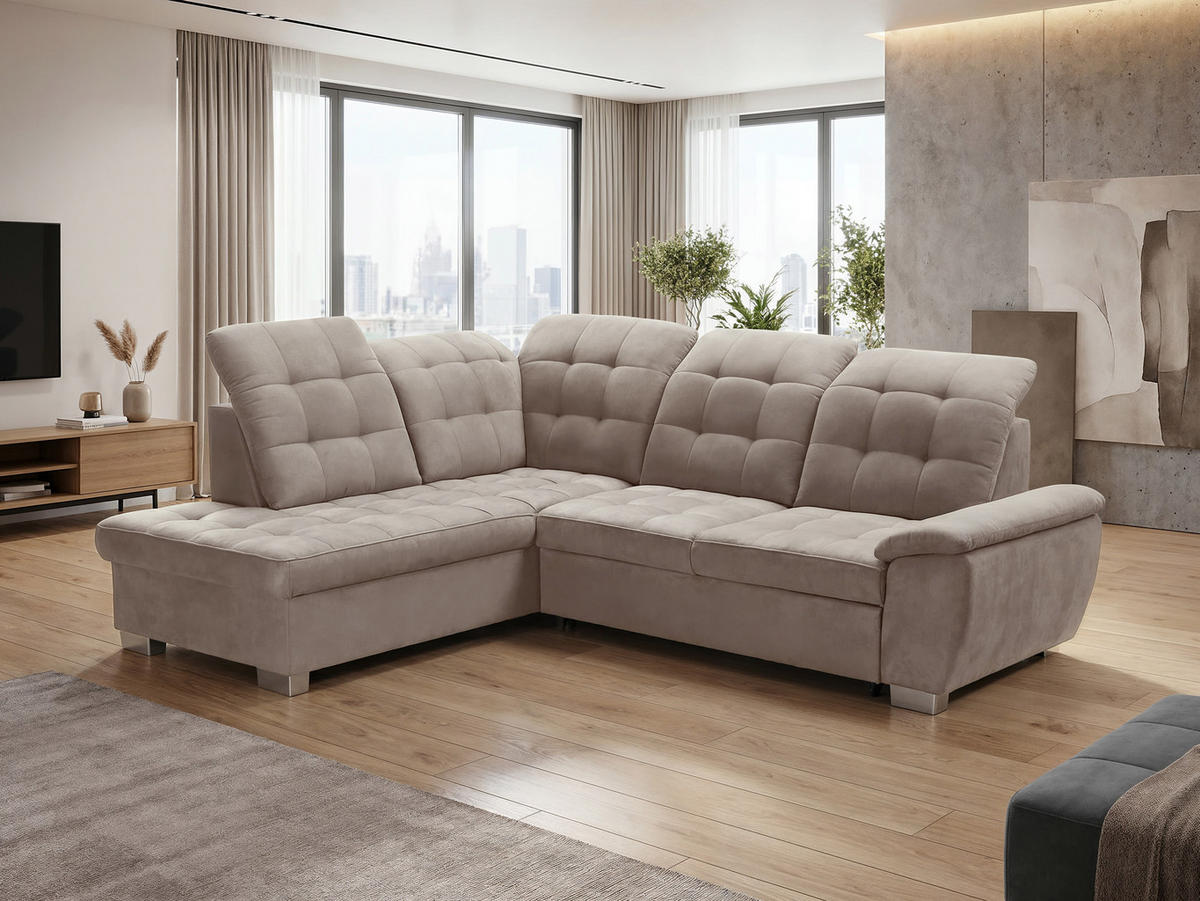 ECKSOFA LENO Links, mit Schlaffunktion und Bettkasten, Marineblau - Dunkelblau, Kunststoff/Textil (261/220cm) - Idohome