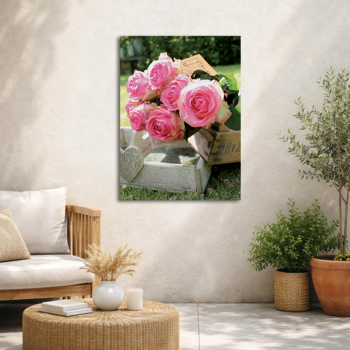 LEINWANDBILD Romantische Rosen 70x50cm - Rosa/Grün, Textil (70/1cm) - Art for the Home