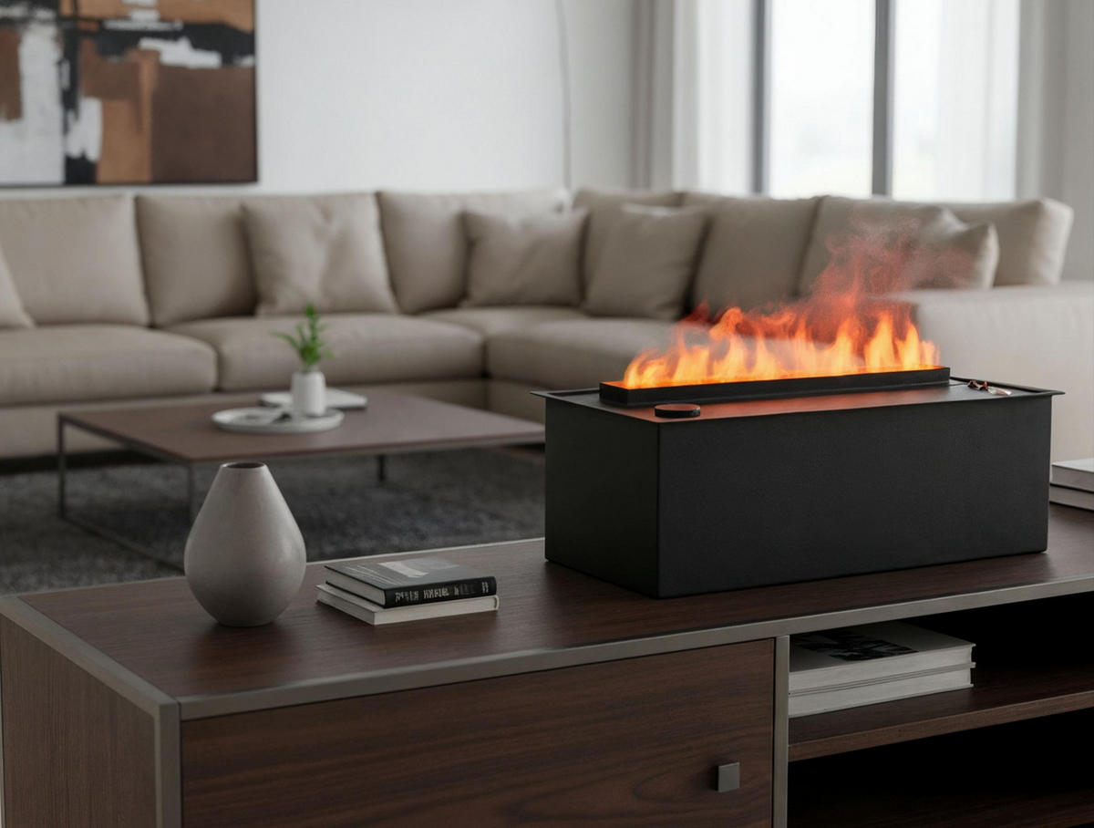 WASSERKAMIN zur Dekoration Schwarz Tischmodell inklusive 1.5 L Tank - Schwarz, Metall (35/18/15cm) - Purline