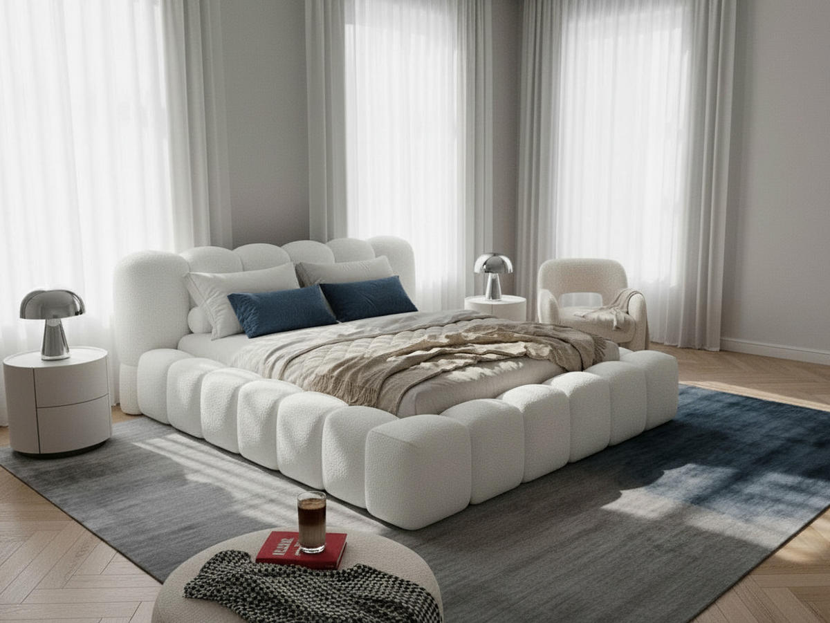POLSTERBETT Milia 2 Off-White 160/200 cm Boucle mit Bettkasten - Weiß, Textil/Metall (160/200cm) - wonello