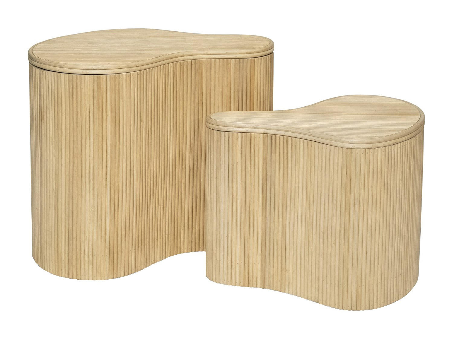 BEISTELLTISCHE organisch 2er-Set mit Stauraum - Rattan - 52 x 40 x 45 cm & 43,5 x 30 x 33,5 cm - Holzfarben hell - MARSA - Naturfarben, Holzwerkstoff (40/52/45cm) - Vente-Unique