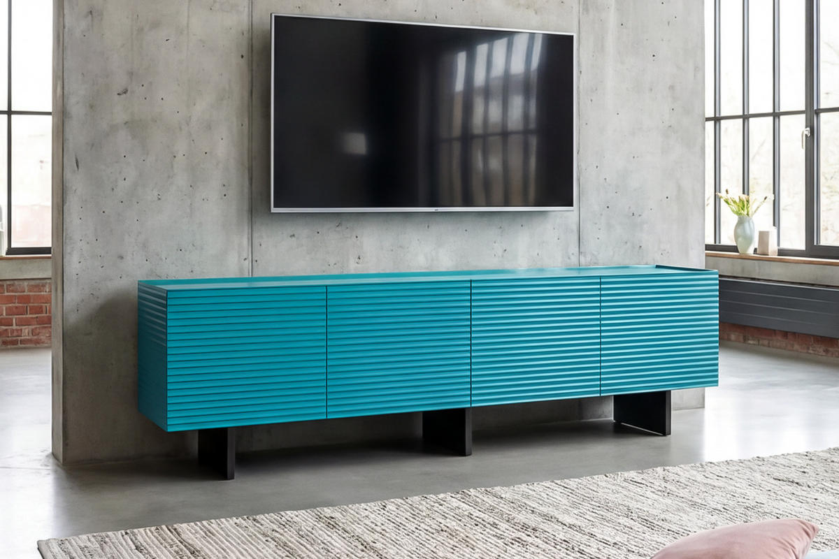 LOWBOARD LYNN Blau Holz - Blau/Schwarz, Holzwerkstoff/Metall (200/55/40cm) - KAWOLA