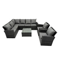 BALKONMÖBEL-SETS mit Ecksofa,Quadratischer Couchtisch,2 Sesseln Polyrattan Dunkelgrau 8-Sitzer - Dunkelgrau/Grau, Glas/Kunststoff - Fimous