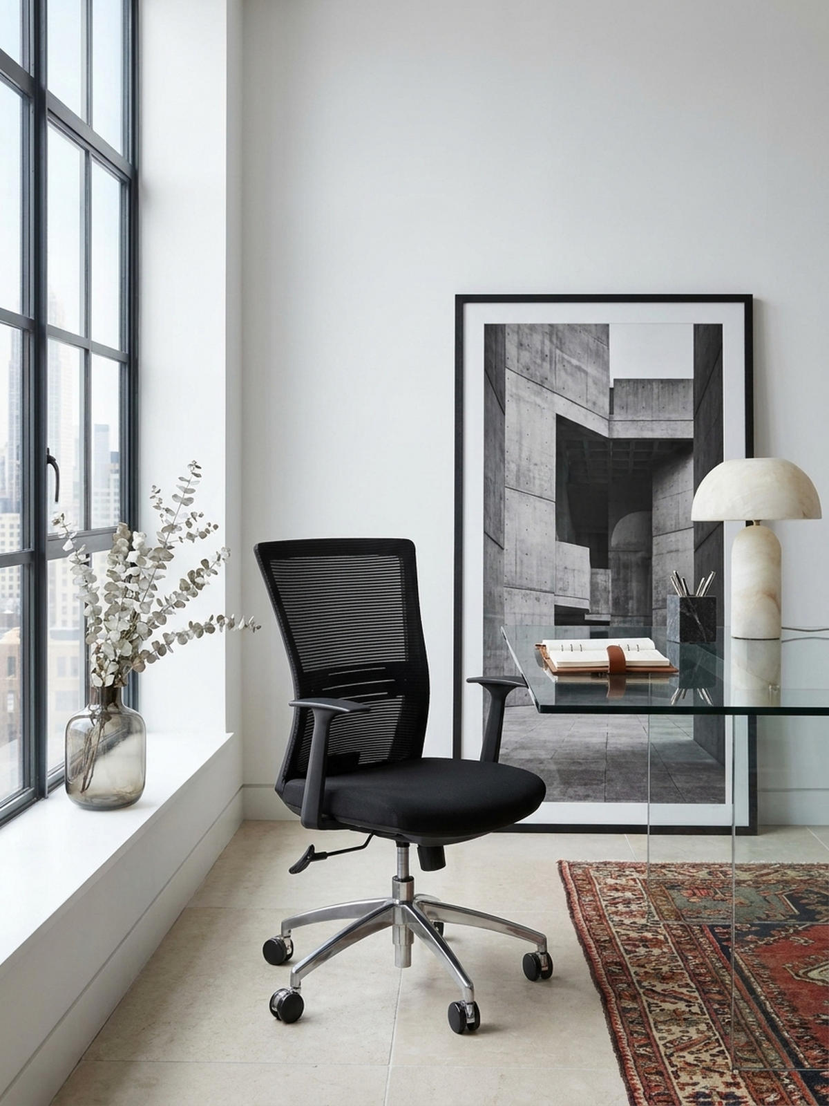 BÜROSTUHL Schwarz Netz drehbar mit verstellbarer Rückenlehne und Aluminiumfußkreuz bis 120 kg - Silberfarben/Schwarz, Textil (70/107/63cm) - KADIMA DESIGN