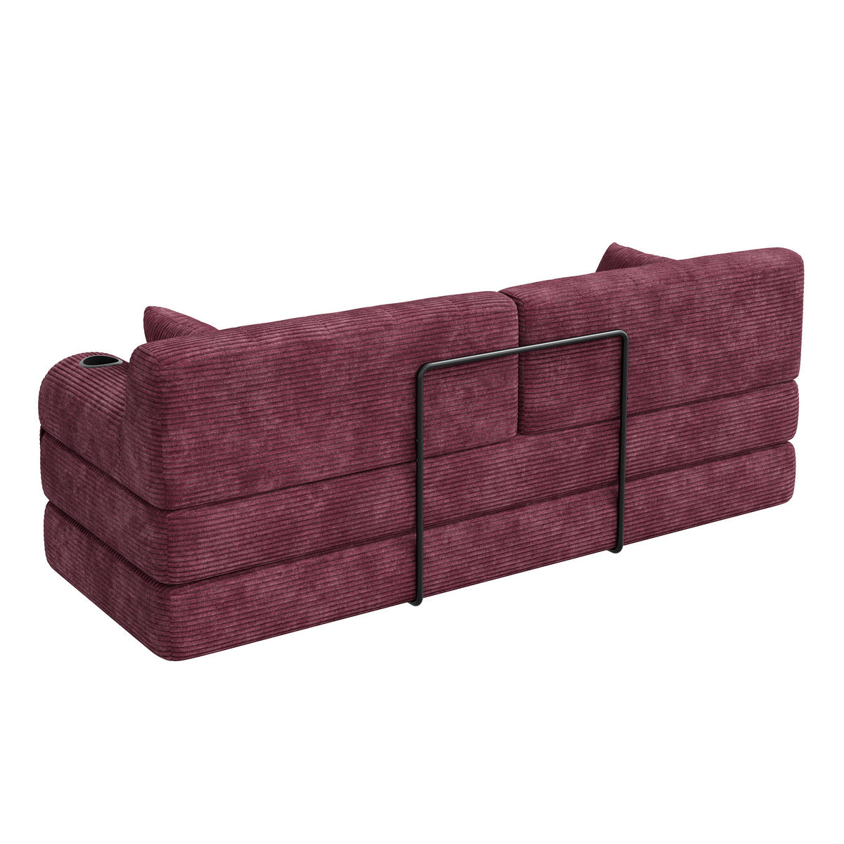 SCHLAFSOFA DE-33856 mit 4 Seitentaschen Weinrot - Weinrot, Metall (208/81/80cm) - ComfortXL