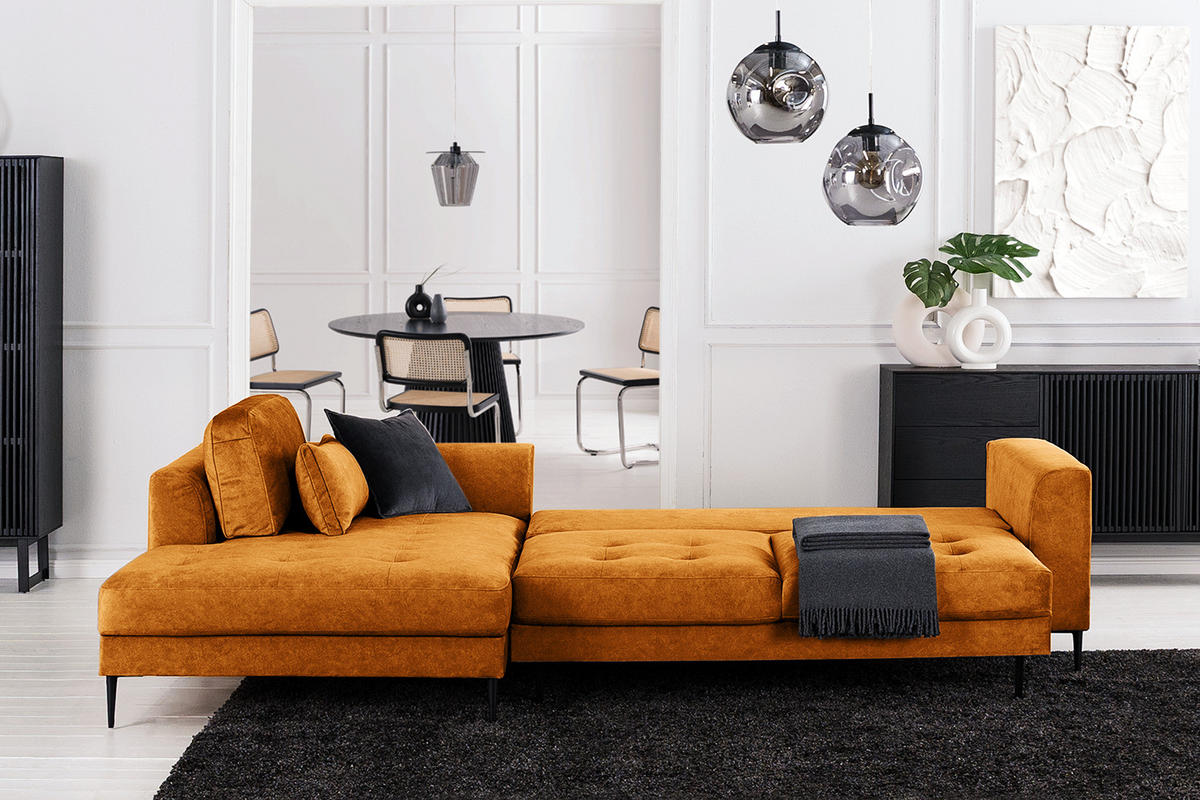 ECKSOFA mit Longchair - Rot, Textil/Metall (275/168cm) - home24