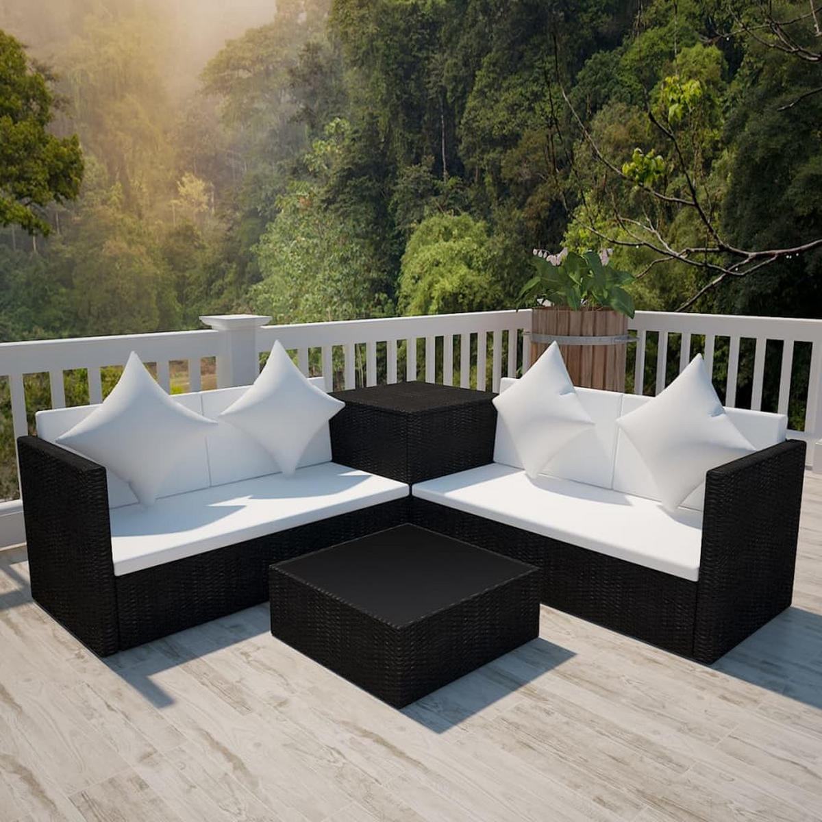 GARTEN-LOUNGE-SET 4-teilig Mit Auflagen Poly Rattan Schwarz - Creme/Schwarz, Kunststoff - vidaXL