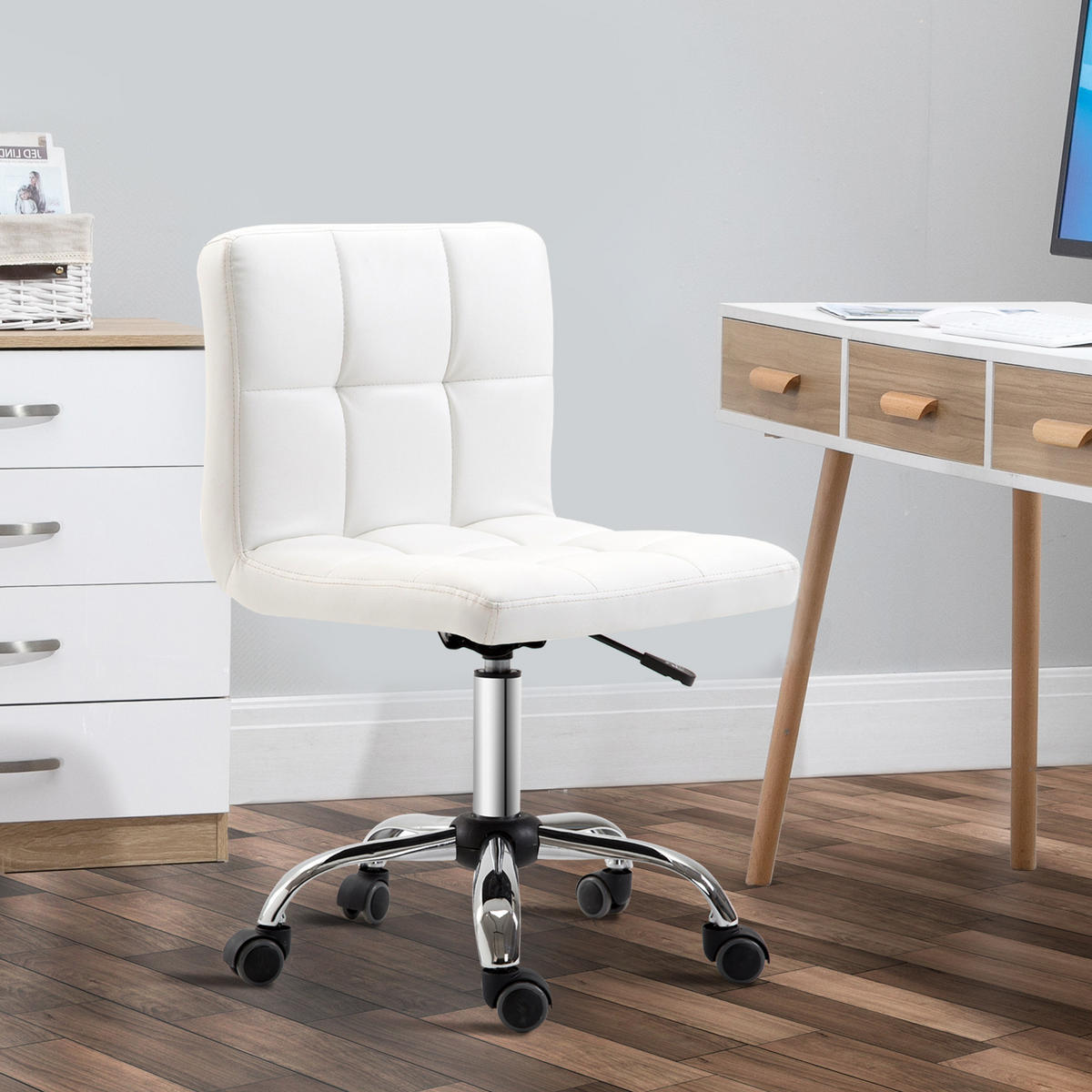 BÜROSTUHL ohne Armlehne 51L x 46B x 80-92H cm Weiß - Weiß, Kunststoff (46/92/51cm) - HOMCOM