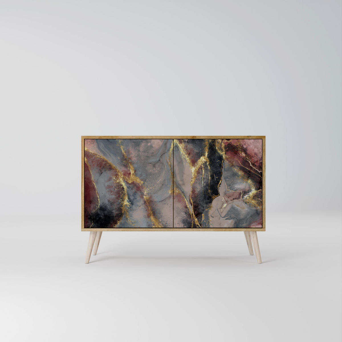 SIDEBOARD GOLDEN TIDES, Eicheneffekt, 111x42x77,5 cm, 2 Türen - Eichefarben/Buchefarben, Holzwerkstoff/Buchenholz (111/77.5/42cm) - SpaceRebels