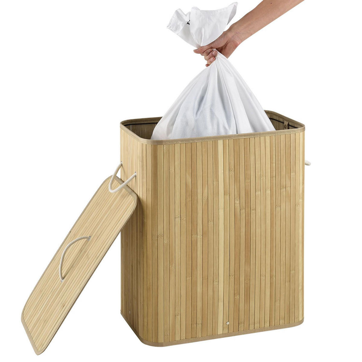 WÄSCHEKORB Curly 100 L natur - Naturfarben, Holz (52/63/32cm) - Juskys