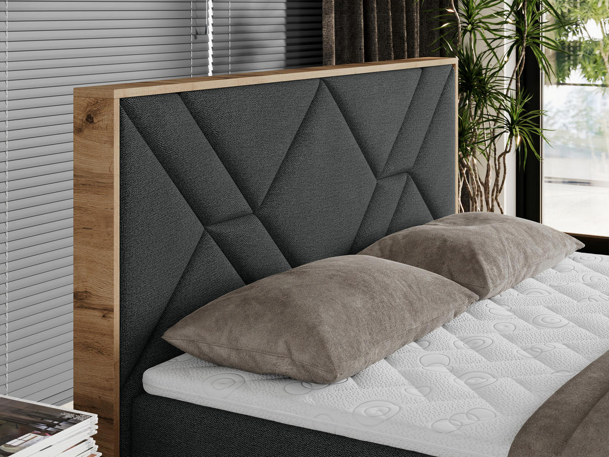 BOXBETT GUNAR - 160/200 Dunkelgrau Struktur - H3 - Dunkelgrau, Holz/Textil (160/200cm) - MKS