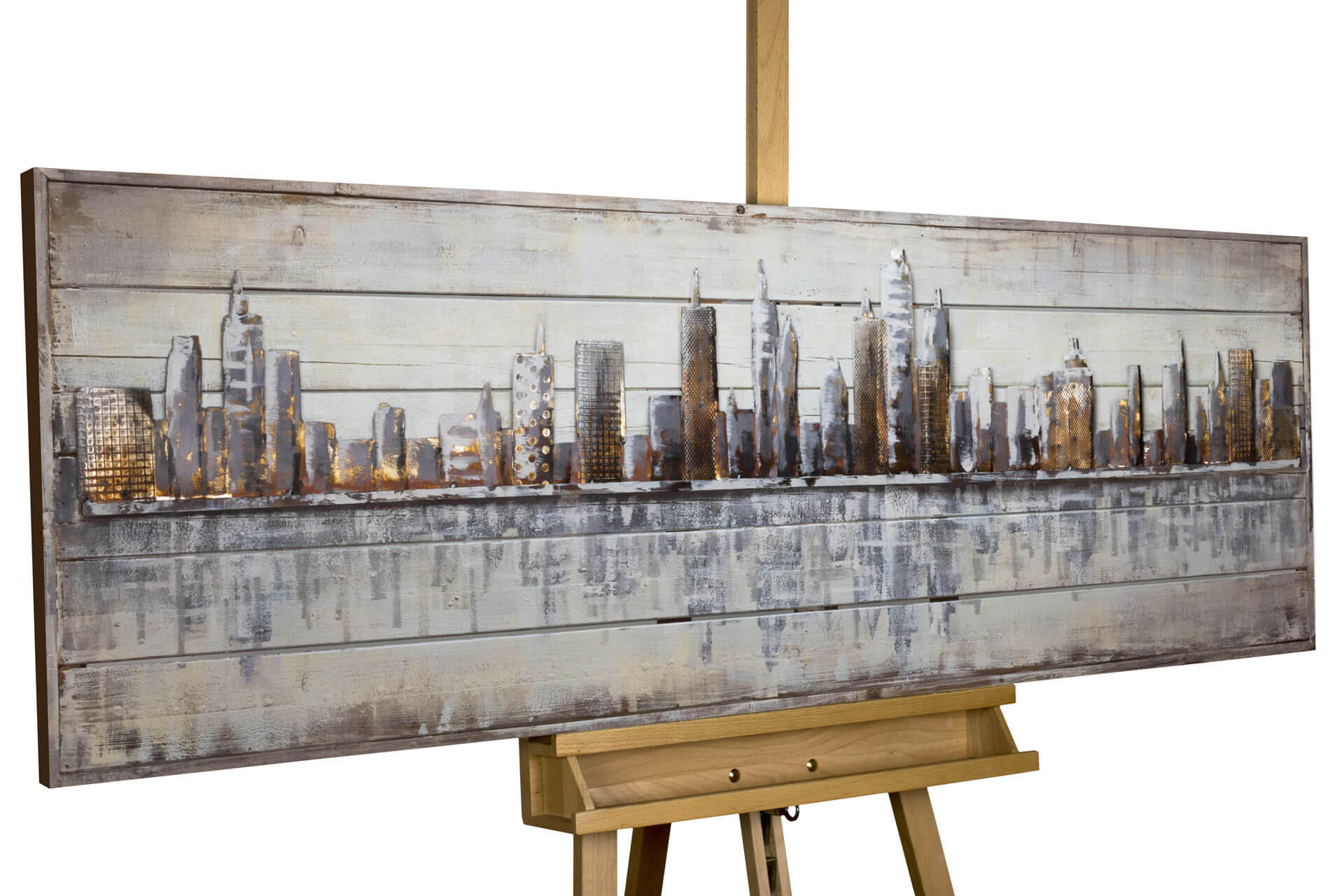 Kunstloft Holzbild Grau, Beige 4.31x50 cm