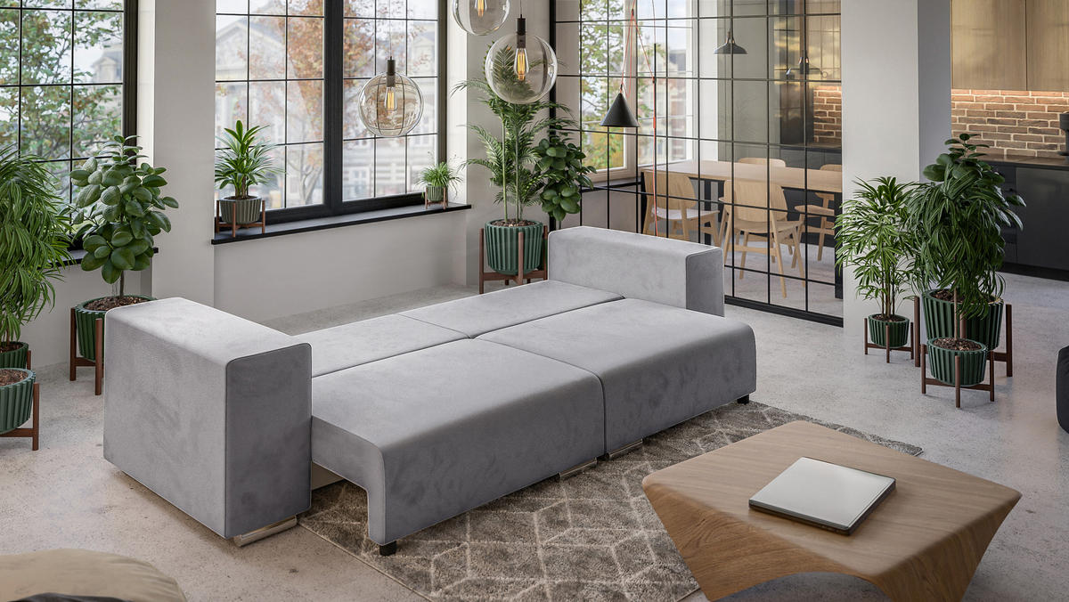 BIGSOFA Kami Microfaser Grau - Schwarz/Grau, Kunststoff/Textil (290/80/110cm) - S-Style Möbel