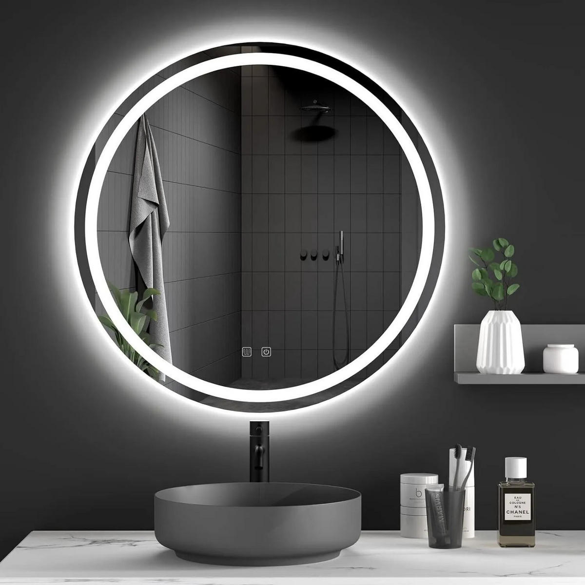 SPIEGEL Rea Led 70cm Bas - Hellgrau, Glas (68.5/68.5/2cm) - REA