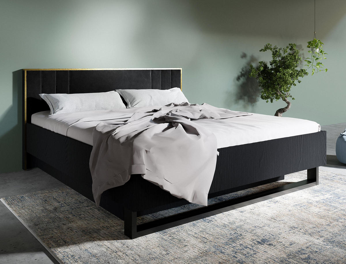 POLSTERBETT Brunelli Schwarz 189/97,3/207,4 cm – mit Bettkasten - Schwarz, Holzwerkstoff (180/200cm) - AX Living