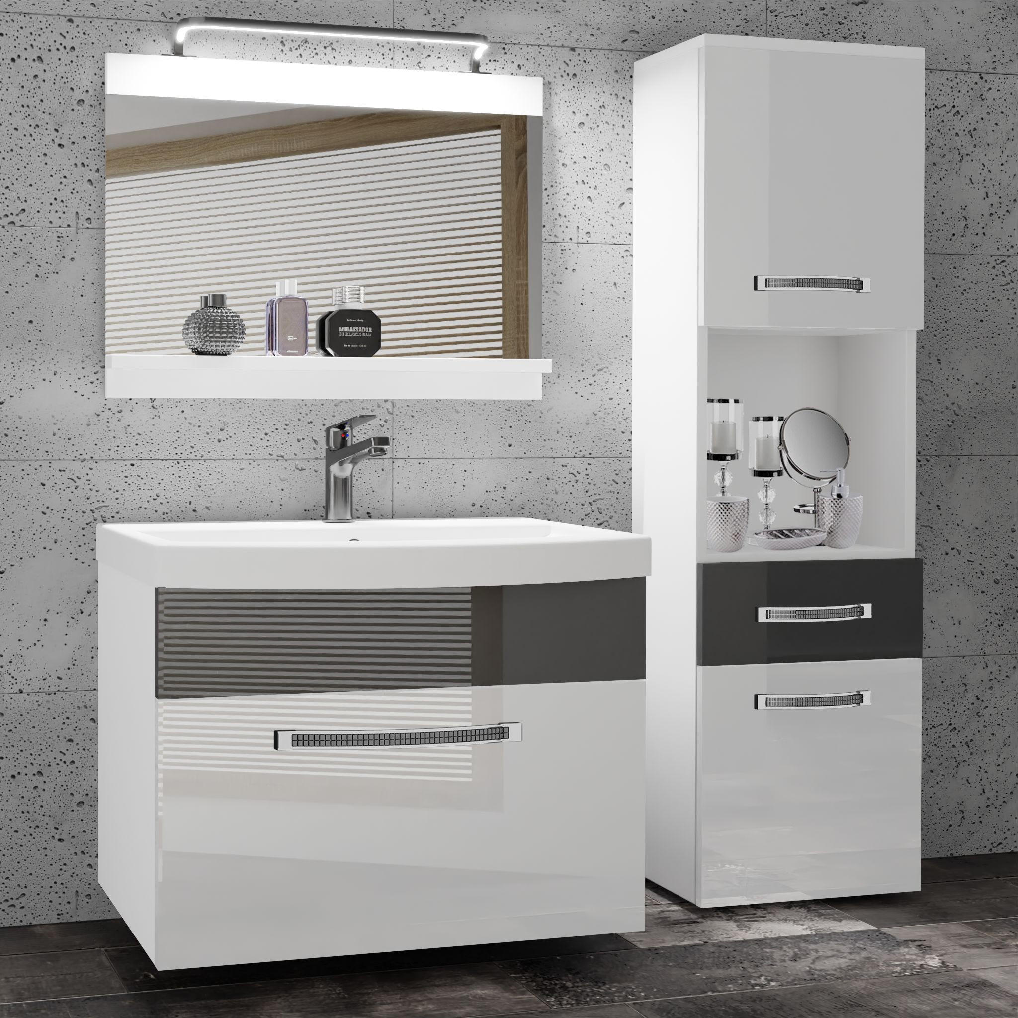 BADMÖBEL Badezimmer Weiß Silber Glänzend - Silberfarben/Weiß, Holz (100/113/40cm) - B BELINI GROUP