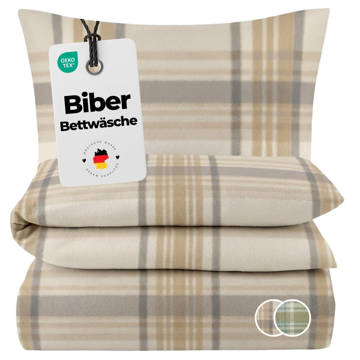 BIBER-BETTWÄSCHE 135x200 - Kuschelig warmer Flanell Bettbezug aus 100% Baumwolle für Herbst & Winter - Kariert Beige - Beige, Textil (135/200cm) - Carpe Sonno