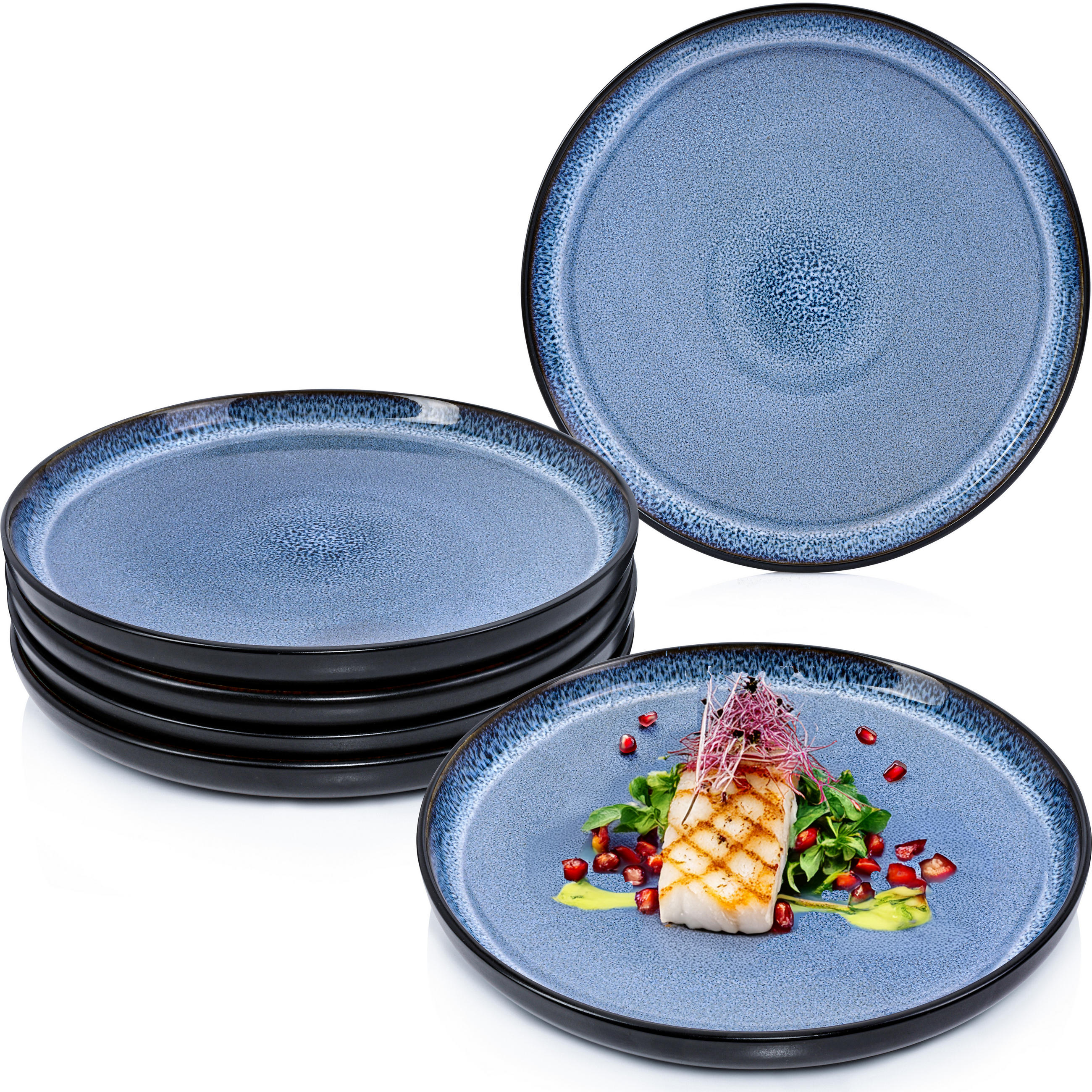 SPEISETELLER SET ARUBA - 6 teilig aus Steingut - Blau, Keramik (17cm) - Sänger