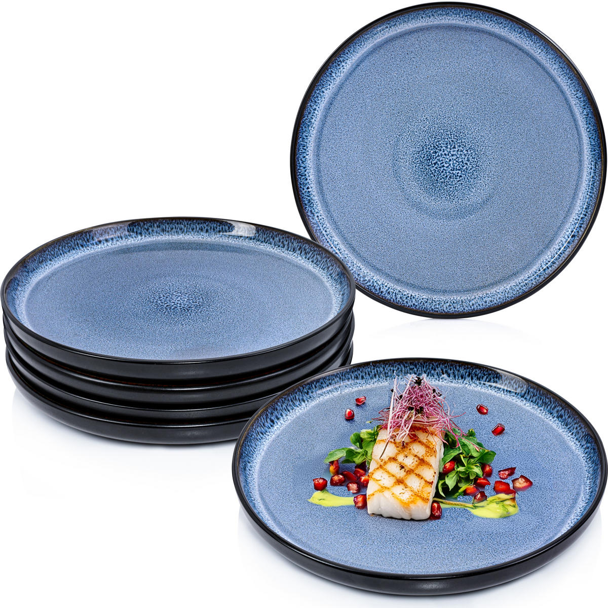 SPEISETELLER SET ARUBA - 6 teilig aus Steingut - Blau, Keramik (17cm) - Sänger