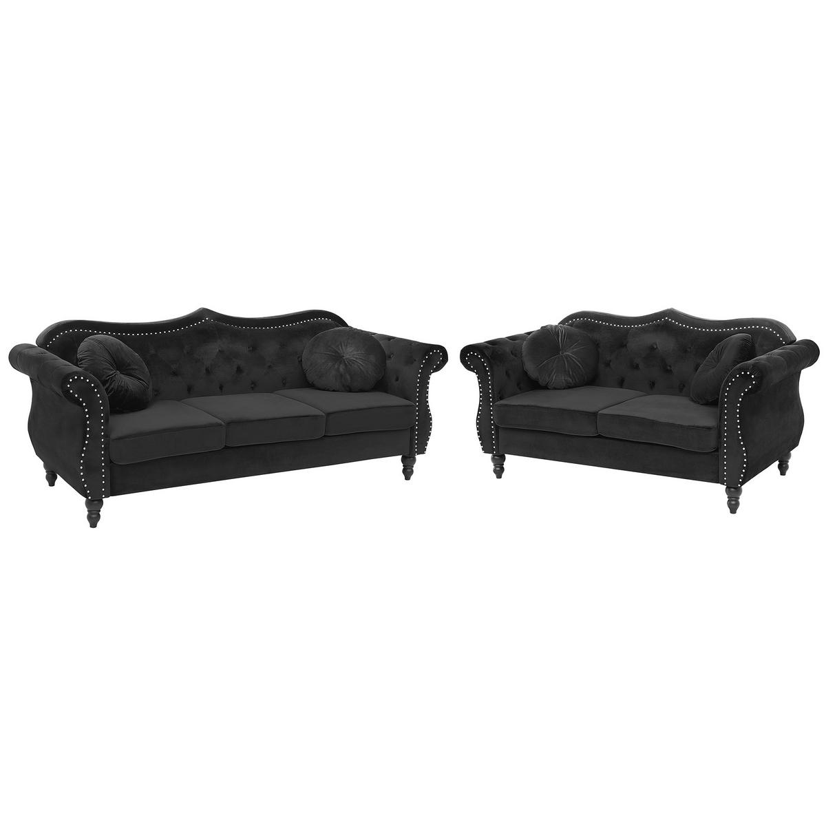 5-SITZER SOFA SET Samtstoff Schwarz Skien - Schwarz, Textil (200/91/83cm) - Beliani