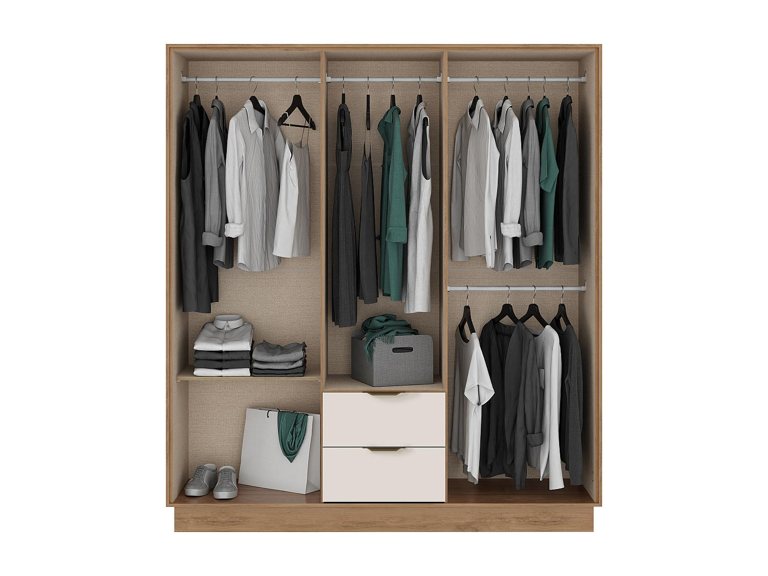KLEIDERSCHRANK - 162 cm x 46.5 cm - holz - beige, naturfarben hell Feova - Beige/Naturfarben, Holz (162/182/46.5cm) - Vente-Unique