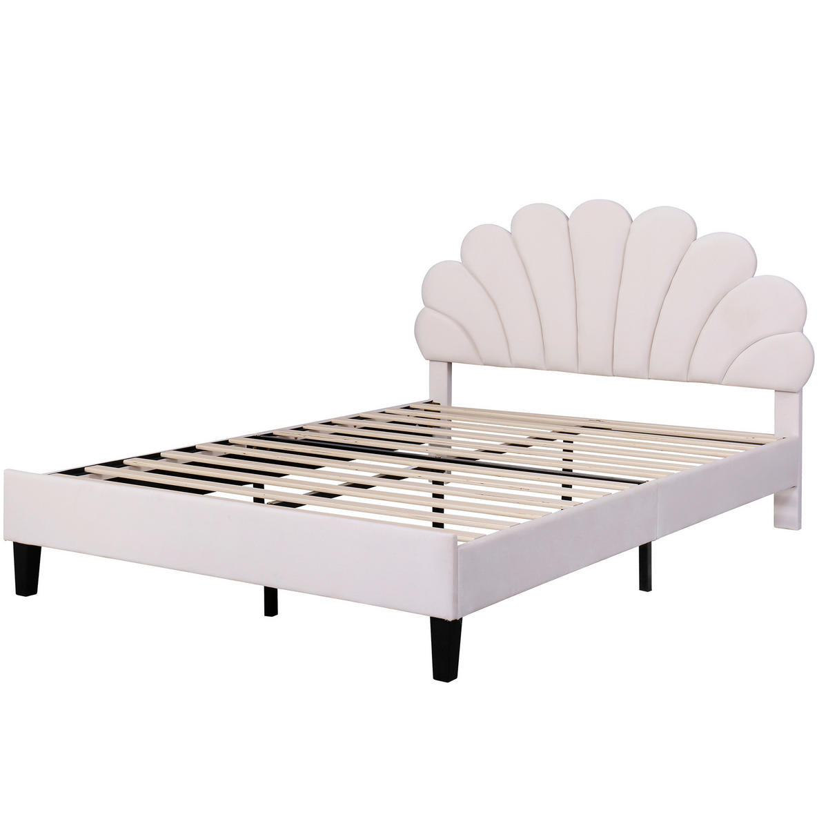 POLSTERBETT 140/200 cm Beige aus Samt mit Lattenrost - Beige, Textil (140/200cm) - OKMYHOME