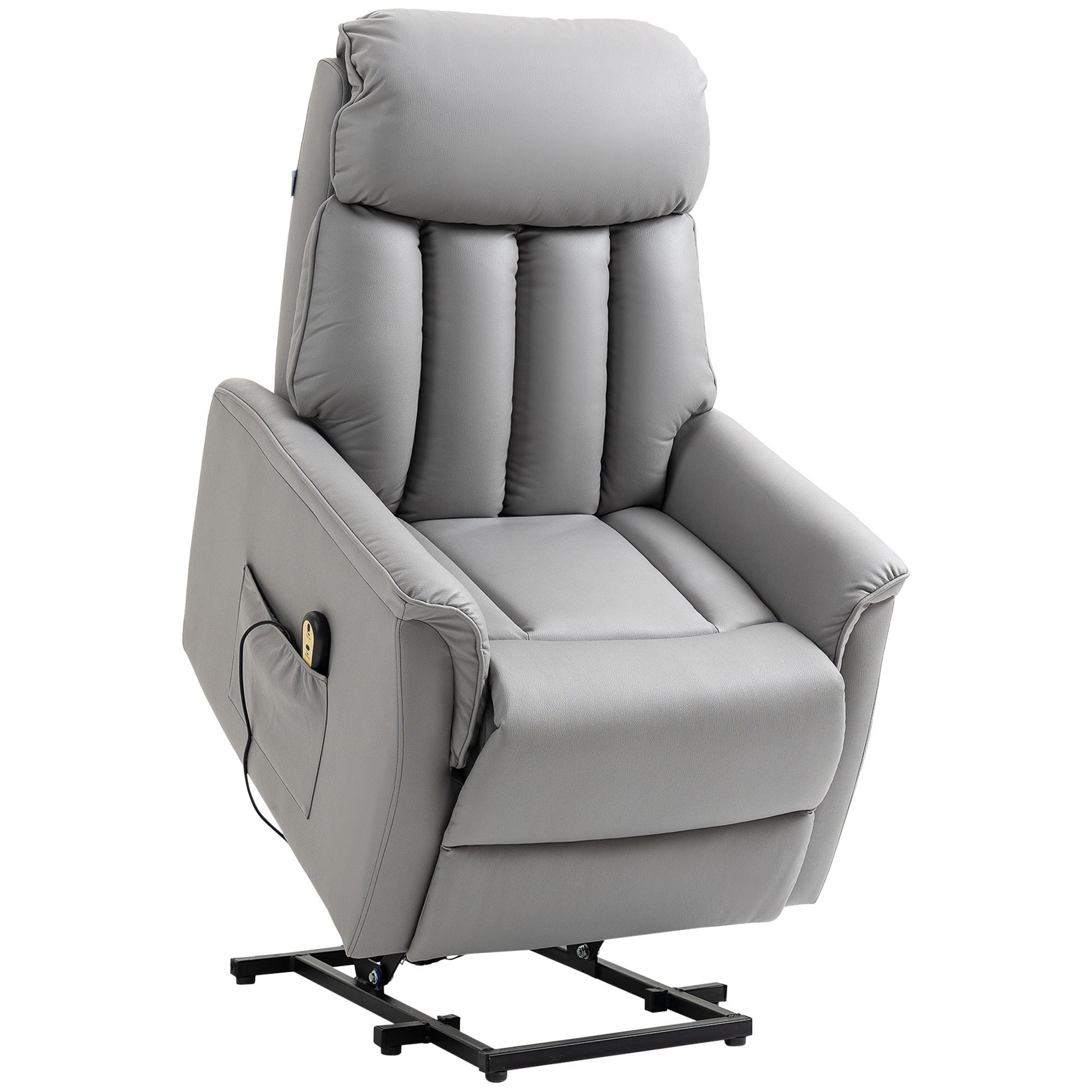 ELEKTRISCHER Aufstehsessel gepolstert Fernsehsessel Relaxsessel mit Aufstehhilfe - Schwarz/Grau, Leder/Kunststoff (80/104/94cm) - HOMCOM