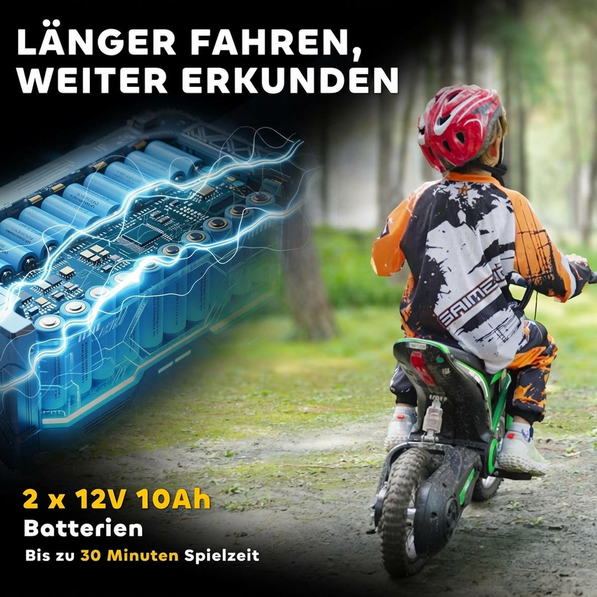 KINDER Elektro Motorrad, 12V Kindermotorrad mit Hupe, Leuchte, 8-16 km/h, Grün - Grün, Kunststoff (119/64/76.5cm) - HOMCOM