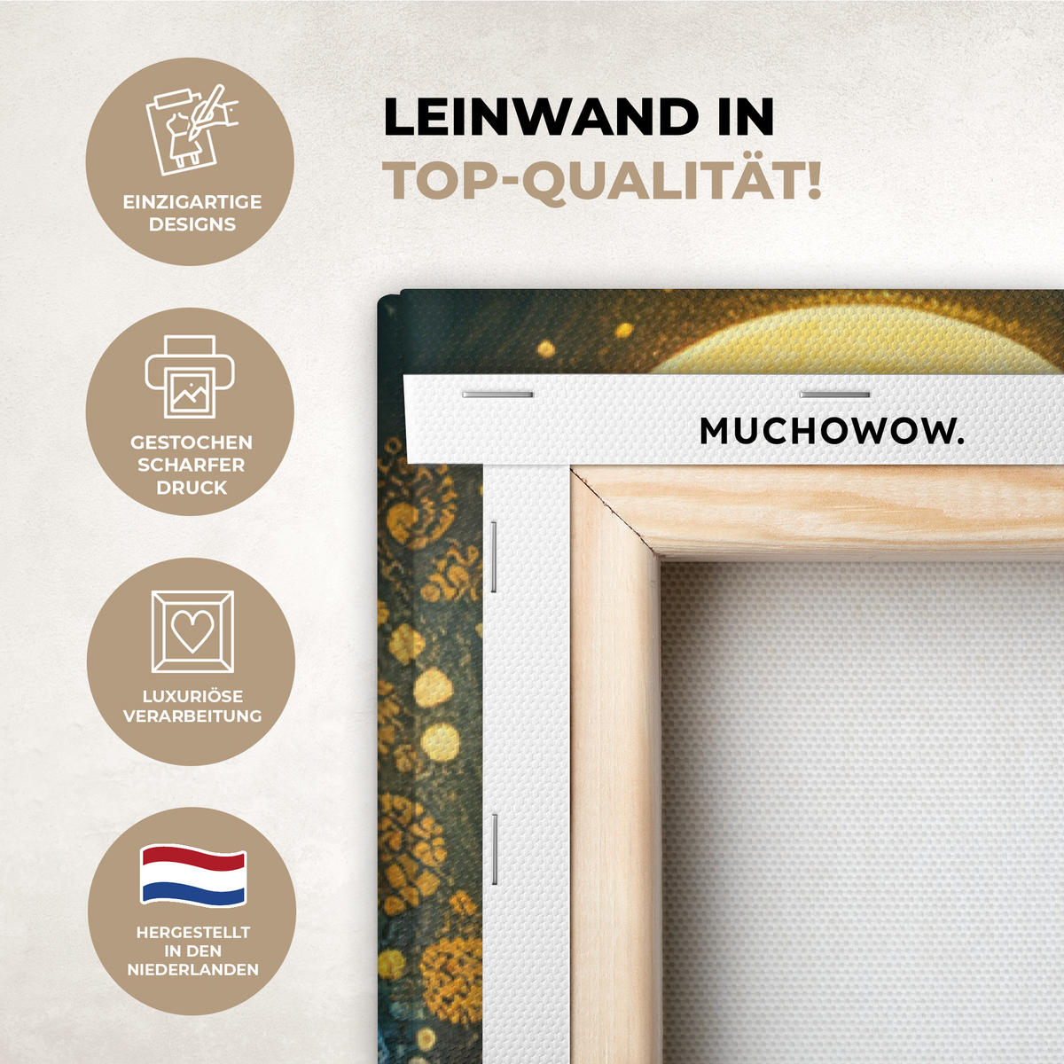 LEINWANDBILD Baum - Mond - Blumen - Gold - Kunst Deko Groß 90x140 cm - Orange, Textil (90/140cm) - MuchoWow