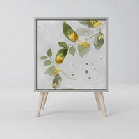 SIDEBOARD ELEGANT BOTANICS, Grau, 57,5x42x77,5 cm, Schräge Buchenholzfüße - Buchefarben/Multicolor, Holzwerkstoff/Buchenholz (57.5/77.5/42cm) - SpaceRebels