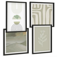 BILDER SET 4er Set - 50x50 cm & 40x60 cm Schwarzer Rahmen - Geometrische Pflanzenmuster - Schwarz, Kunststoff (50/50cm) - TULUP