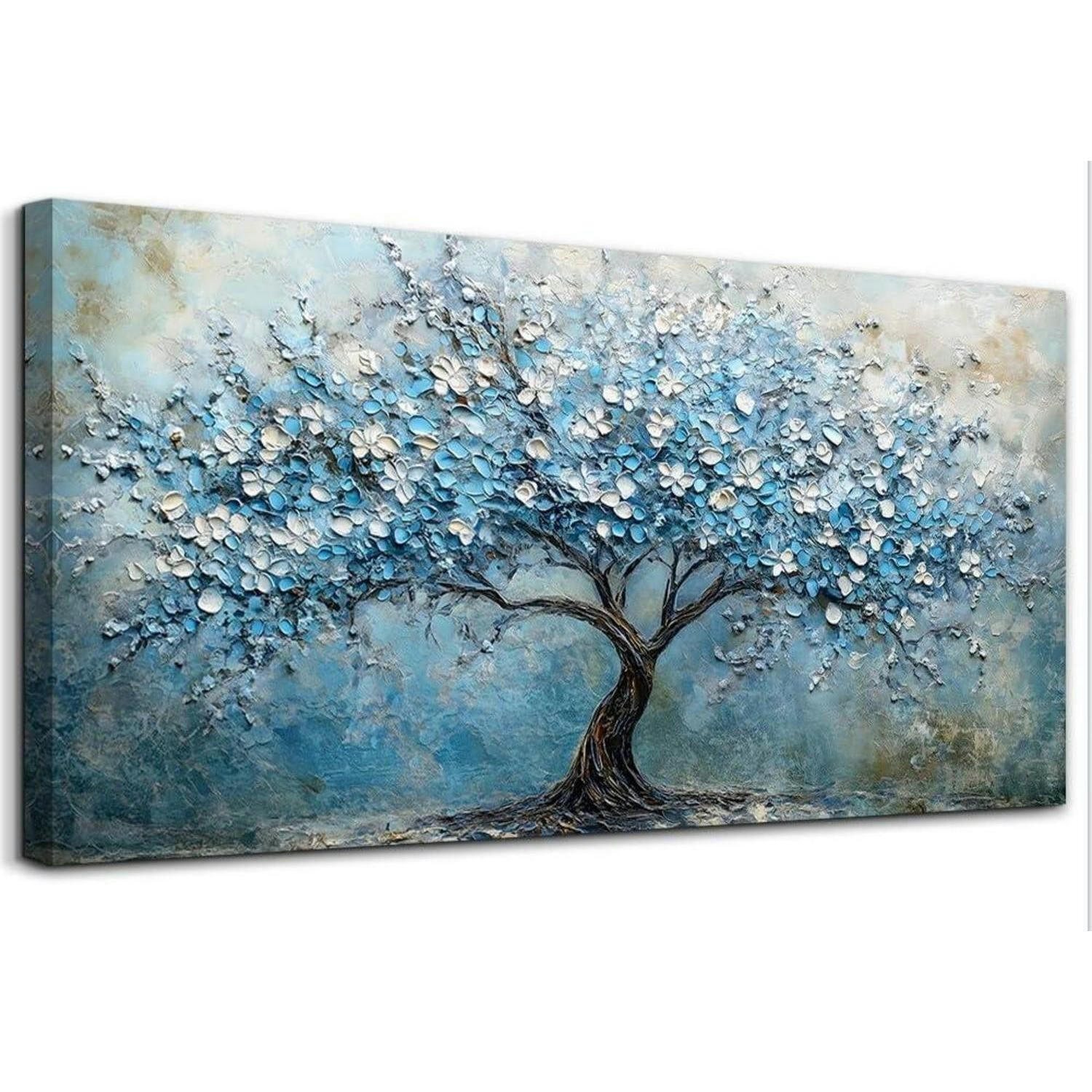 WANDBILD Blühender Baum 73 x 146 cm Leinwand Blau Abstrakt - Blau, Papier (73/0.5cm)